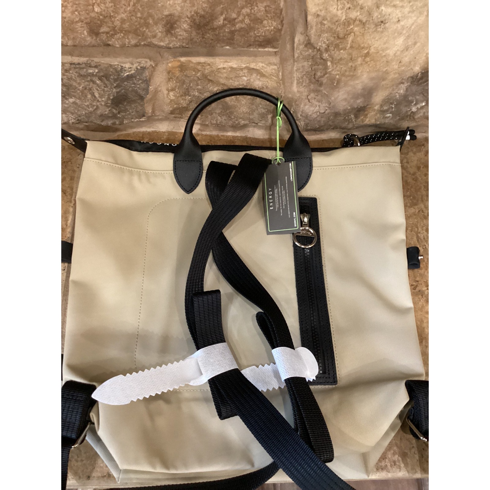 Longchamp Paris Le Pliage Energy L Recycled Canvas Backpack Argile Clay New