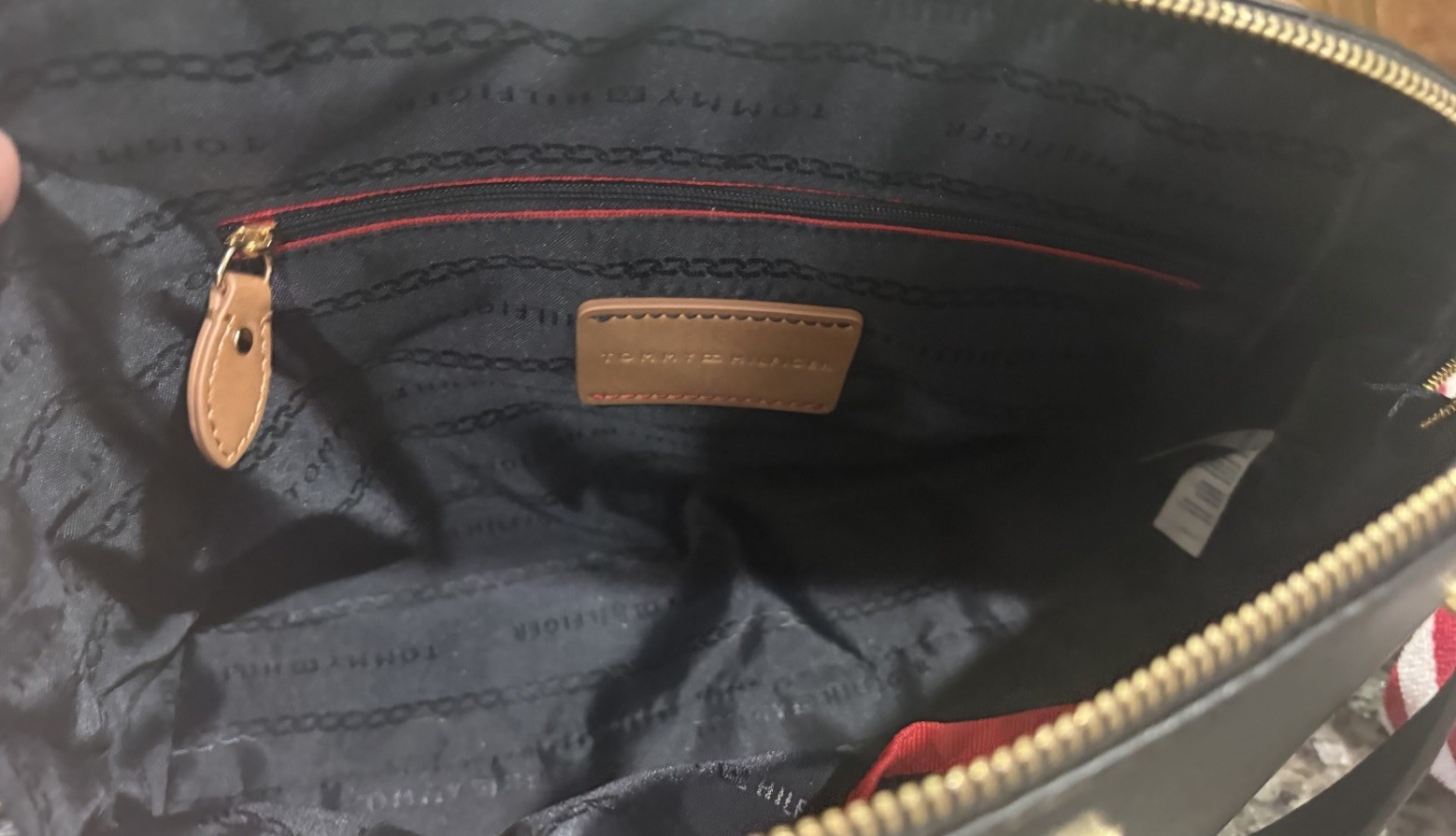 Tommy Hilfiger Black Satchel Top Handle Bag Gold Hardware Zip Closure Pockets