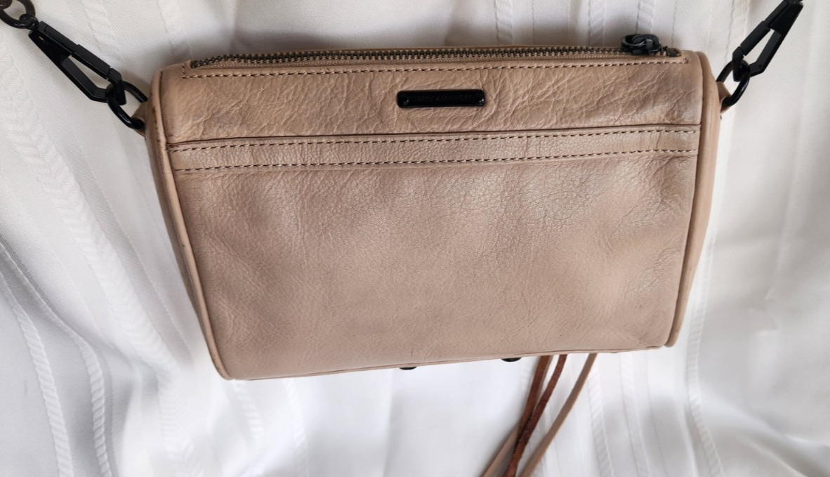 Rebecca Minkoff Mini MAC Crossbody Bag Nude Beige Black Hardware 2015 7″x9″