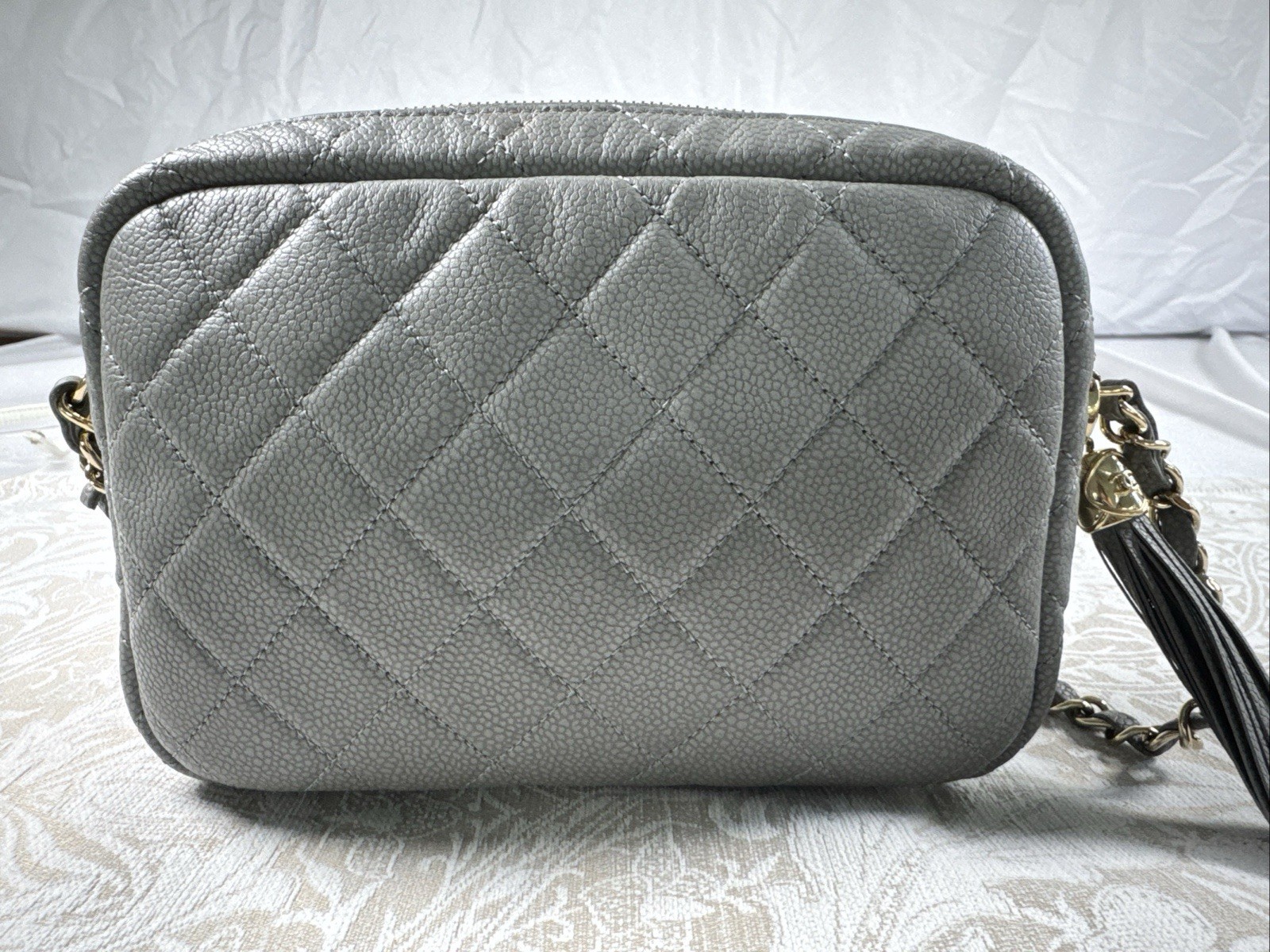 Chanel Camera Bag Gray Caviar Leather Coco Tassel Shoulder Purse