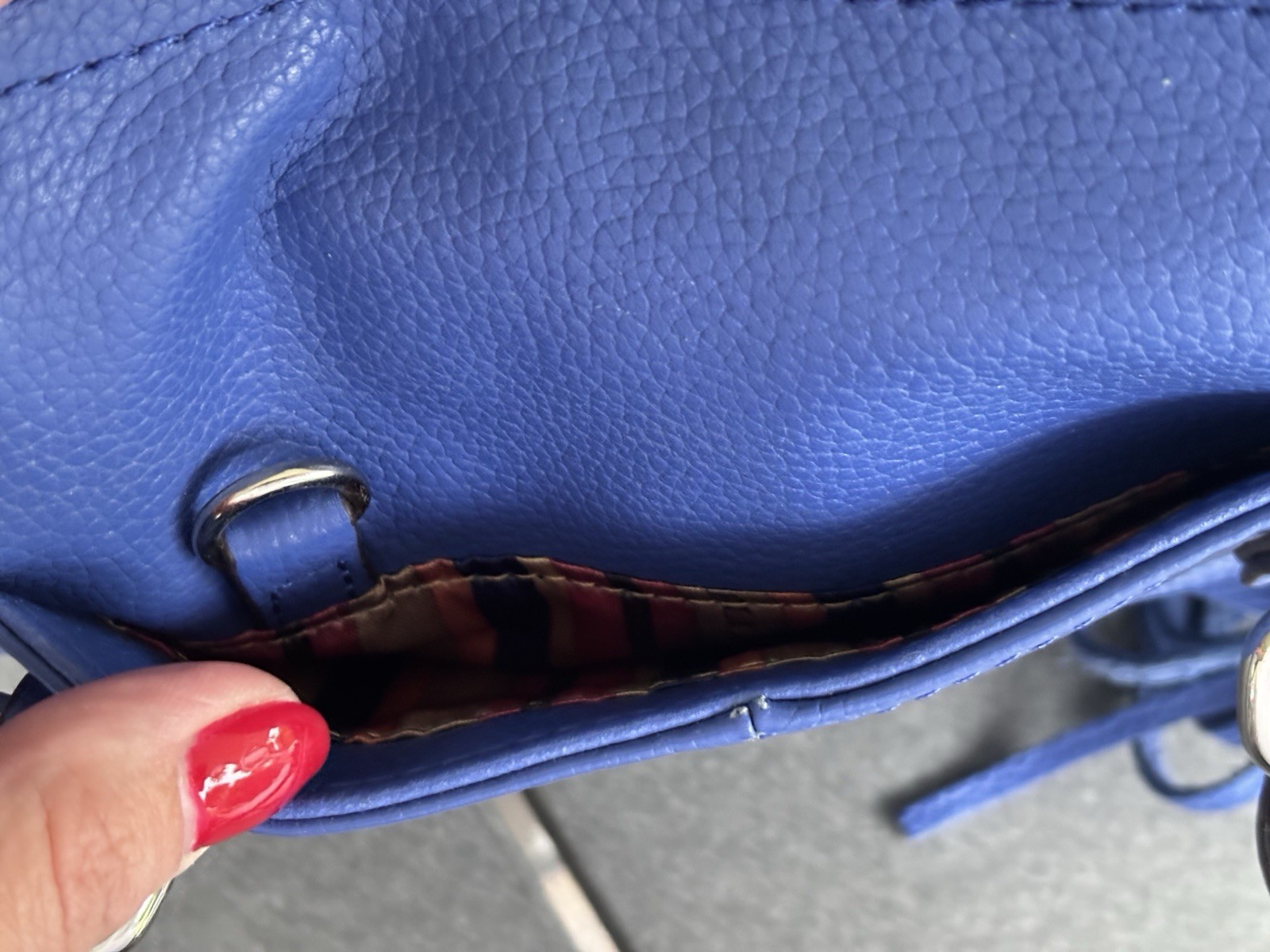 Tignanello lapis Blue Pebbled Leather Satchel Card Slots Bag Tassel Key Ring