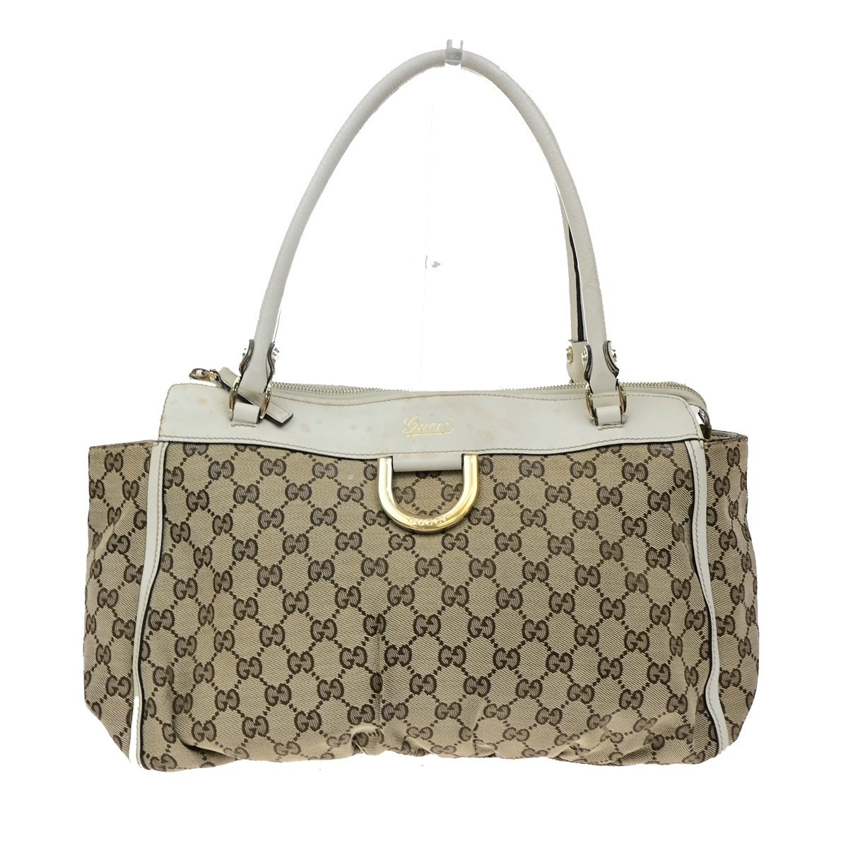 GUCCI GG Pattern Abbey Shoulder Tote Bag Canvas Leather Beige GHW Italy 36KD199