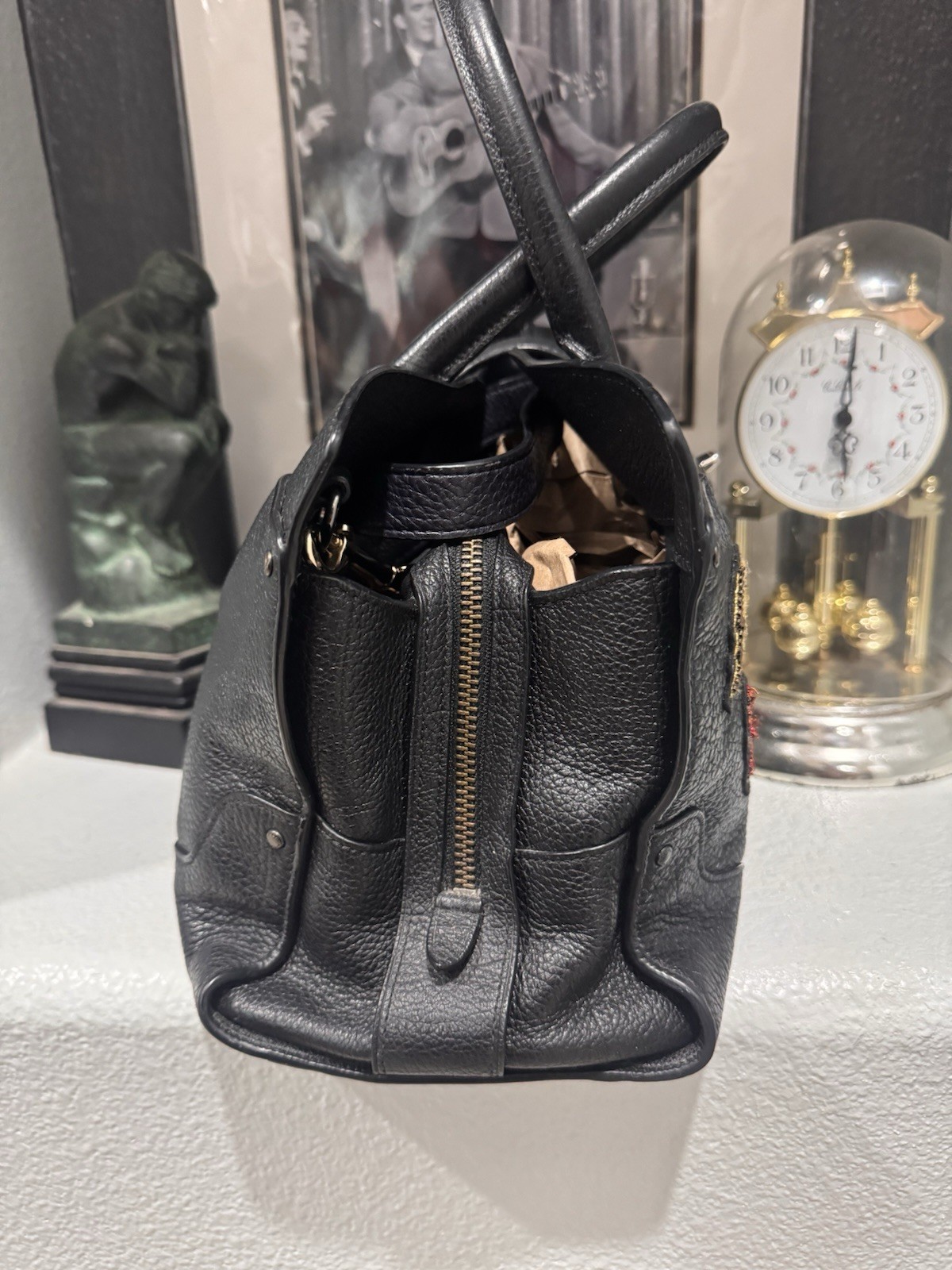 COACH Mercer Satchel 30 In Grain Leather W/ Souvenir Embroidery Black Hand Bag