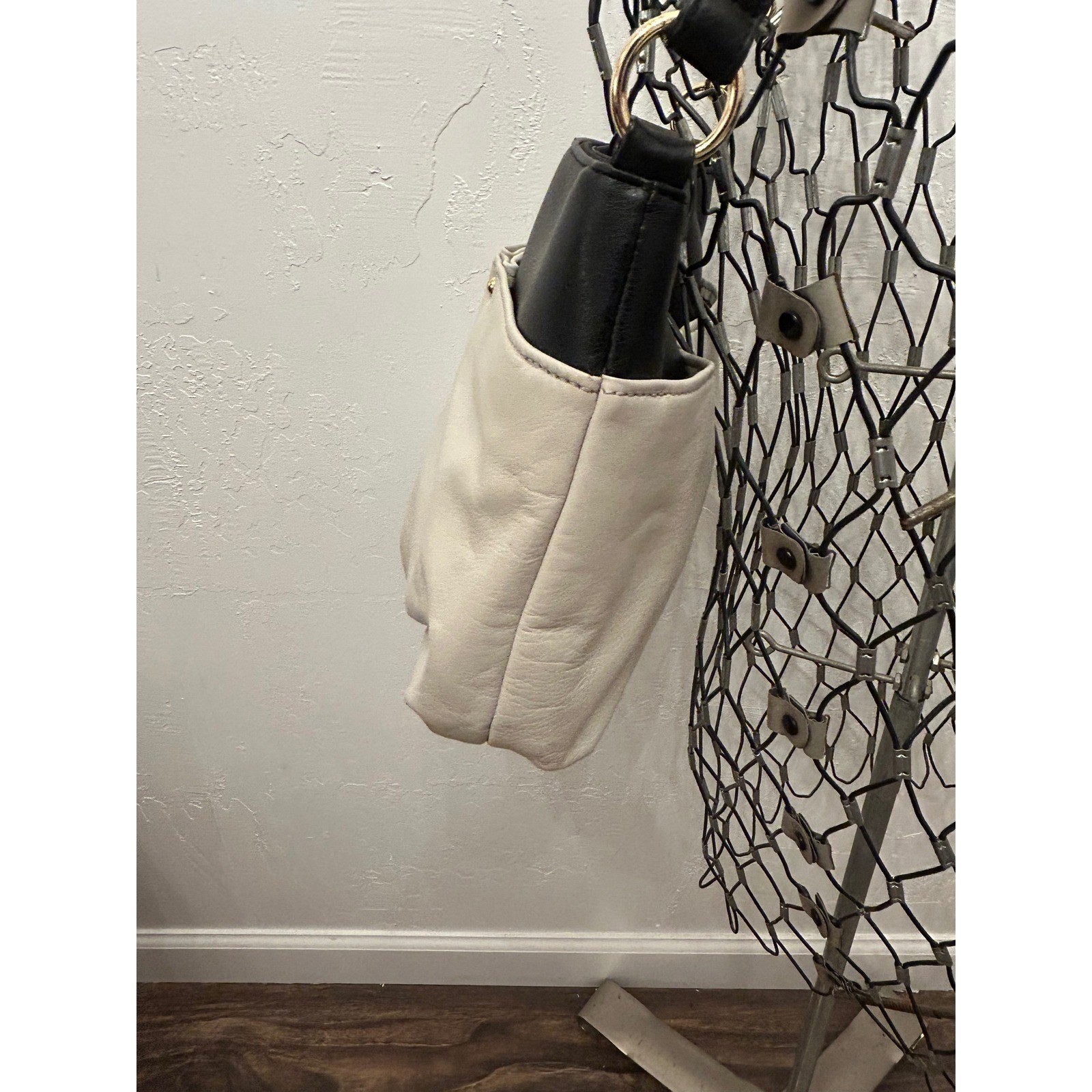 Tignanello Black Cream Leather Crossbody Bag Gold Hardware Colorblock Purse