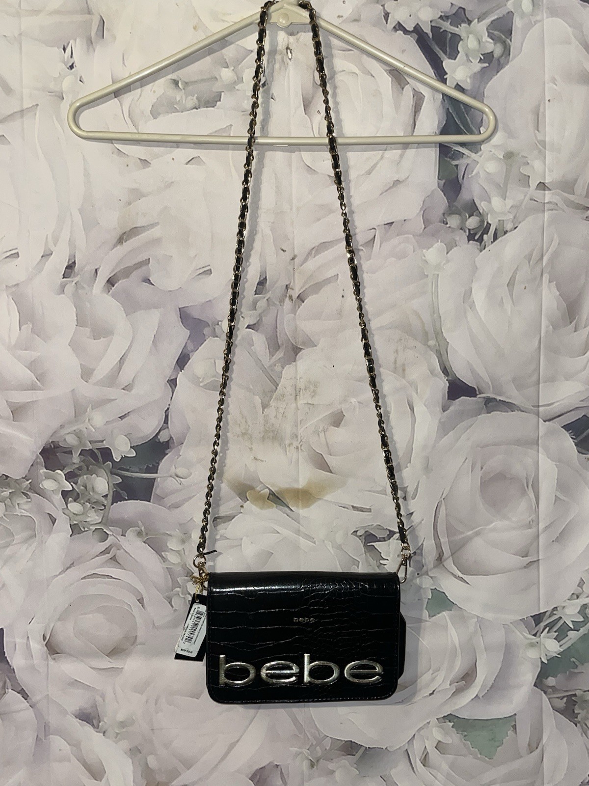 Bebe Fabiola Stamped Crocodile Crossbody Mini Handbag Black Gold MSRP $69