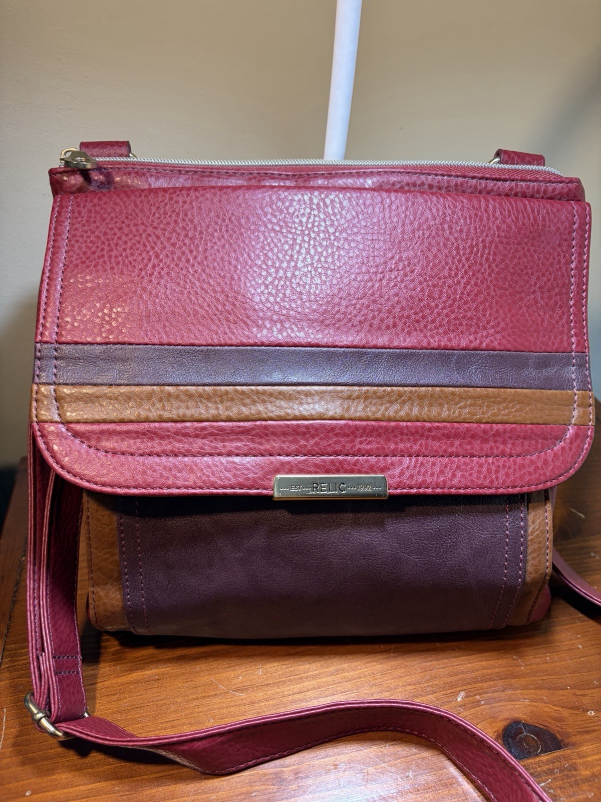 Relic Faux Leather Crossbody Handbag Purse Red & Browns New No Tags