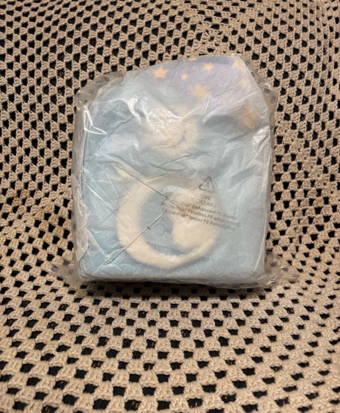 Blue Plush Mini Bag Cartoon Sleeping Bear Moon & Stars, Embroidered