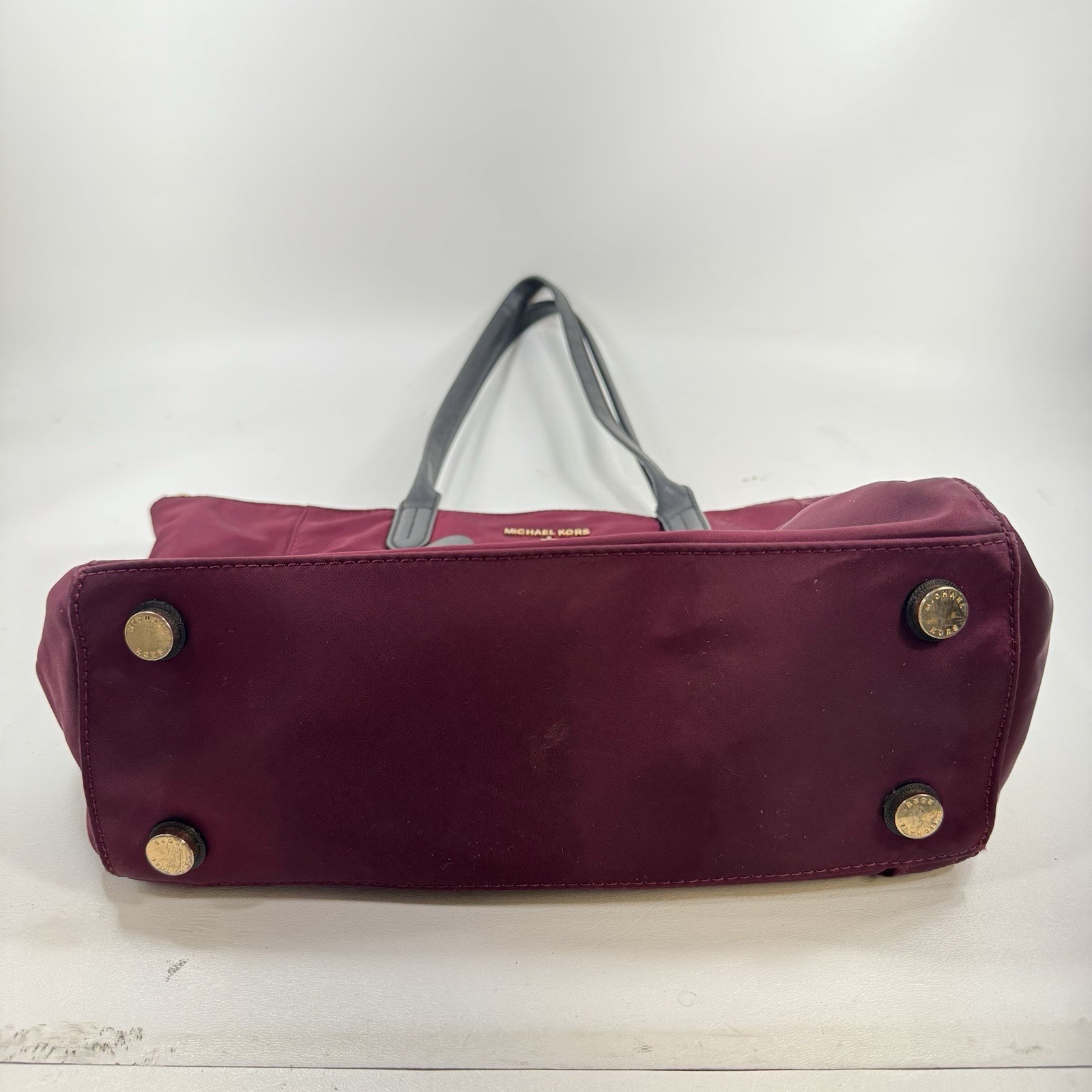 Michael Kors Maroon Nylon Kelsey Tote Bag Gold Hardware Zip Top Shoulder Bag