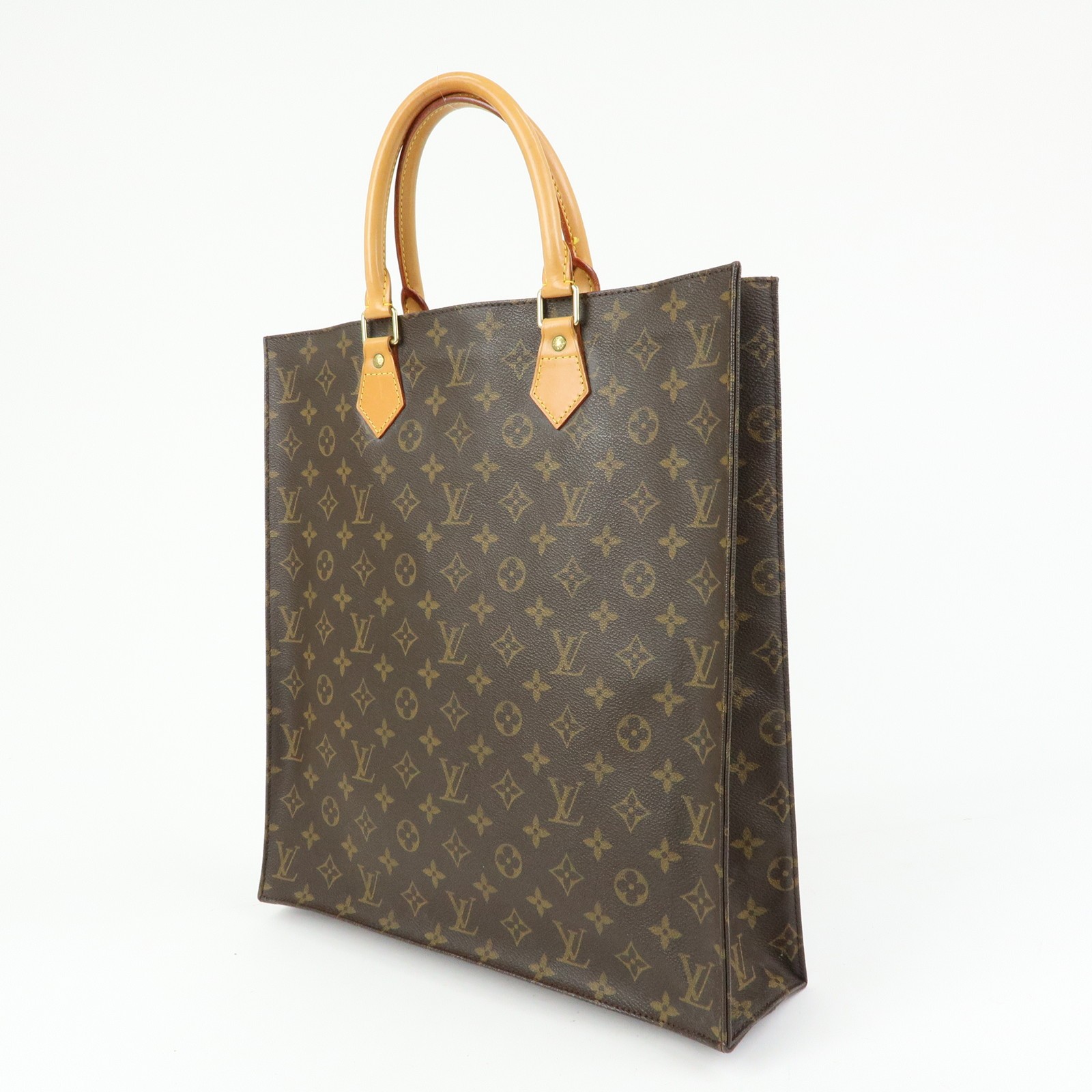 Louis Vuitton Monogram Sac Plat Tote Bag Hand Bag Brown M51140 Auth Used F/S