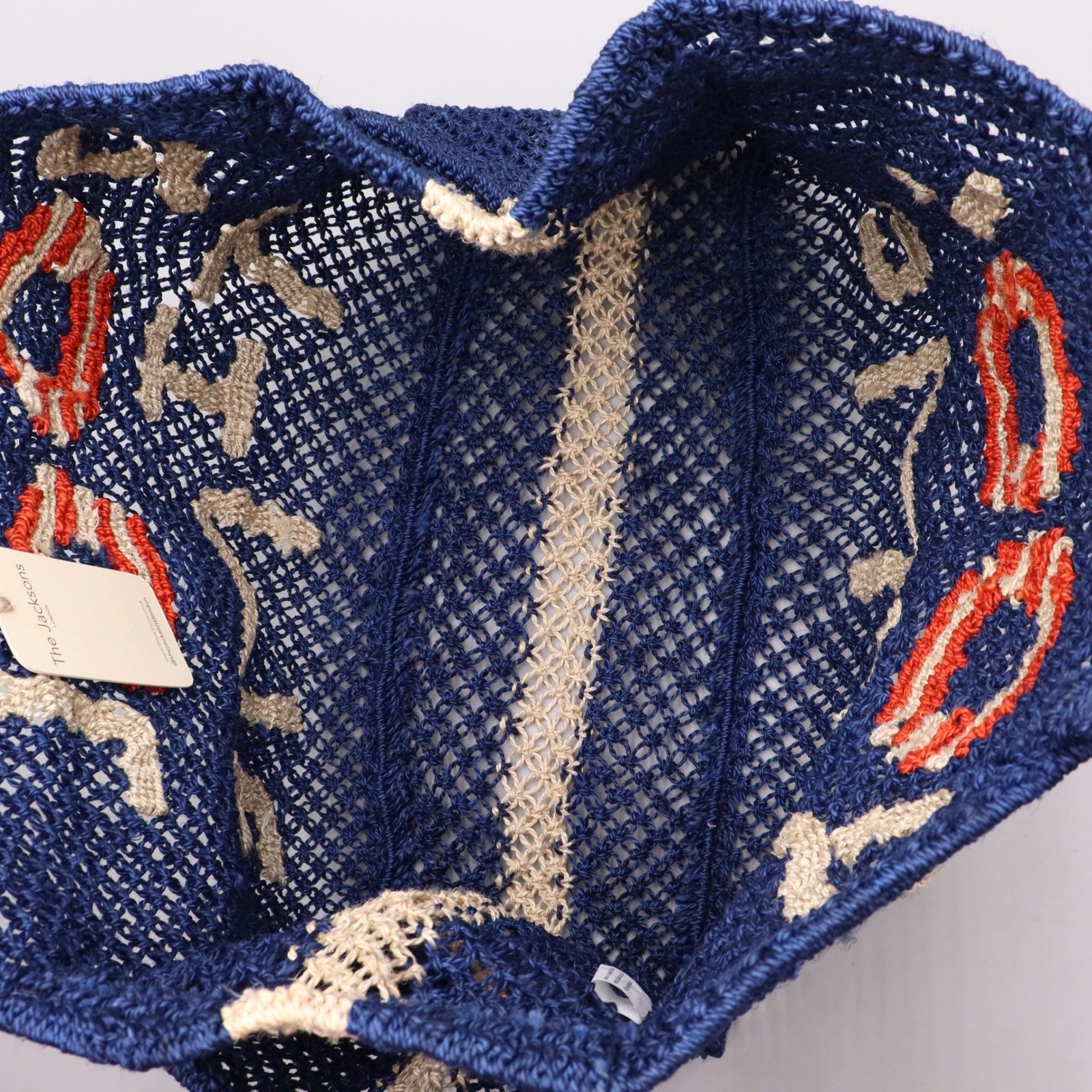 The Jacksons London Pool Time Jute Tote Bag Navy Blue Woven Beach Bag NEW