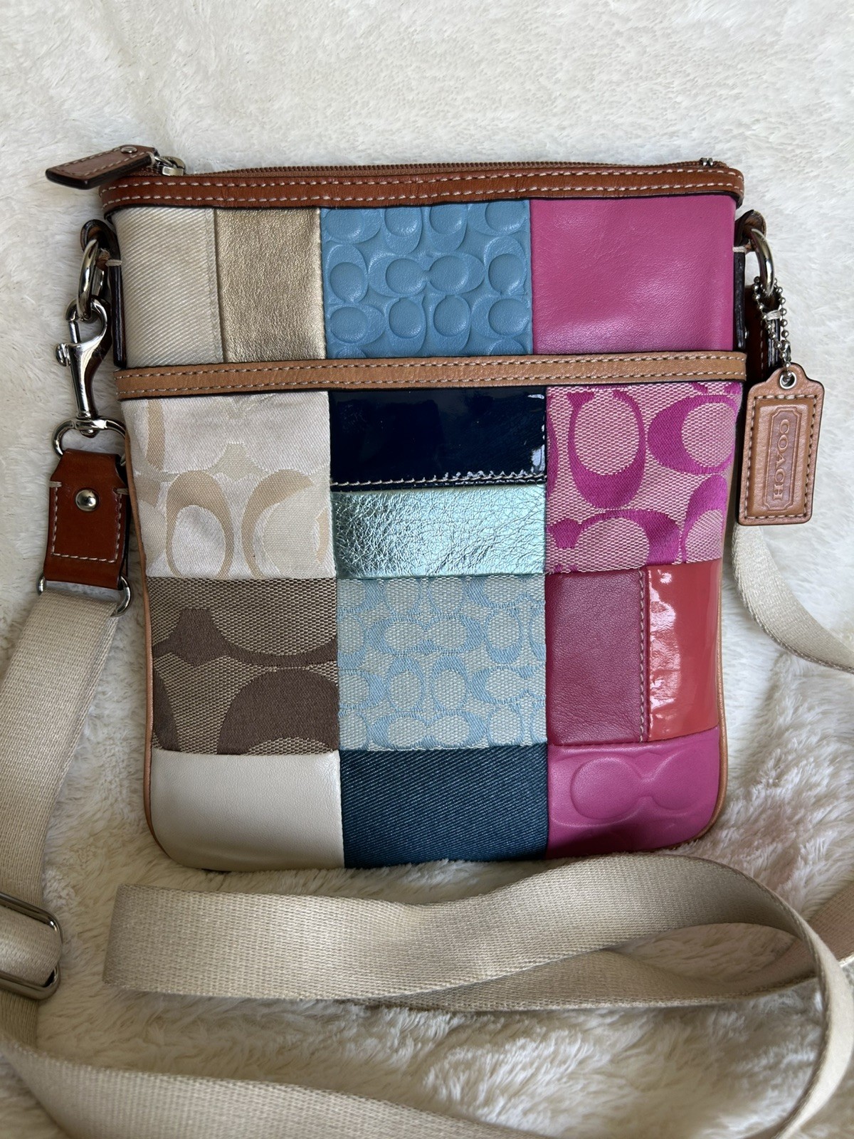 Coach Crossbody Bag Vintage Limited Edition Y2K Patchwork Leather Canvas Suede
