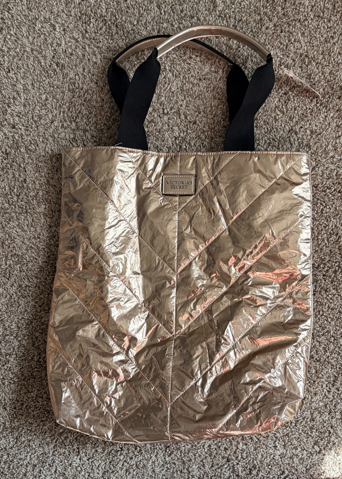 Victoria’s Secret Rose Gold Metallic Tote Bag Love Victoria