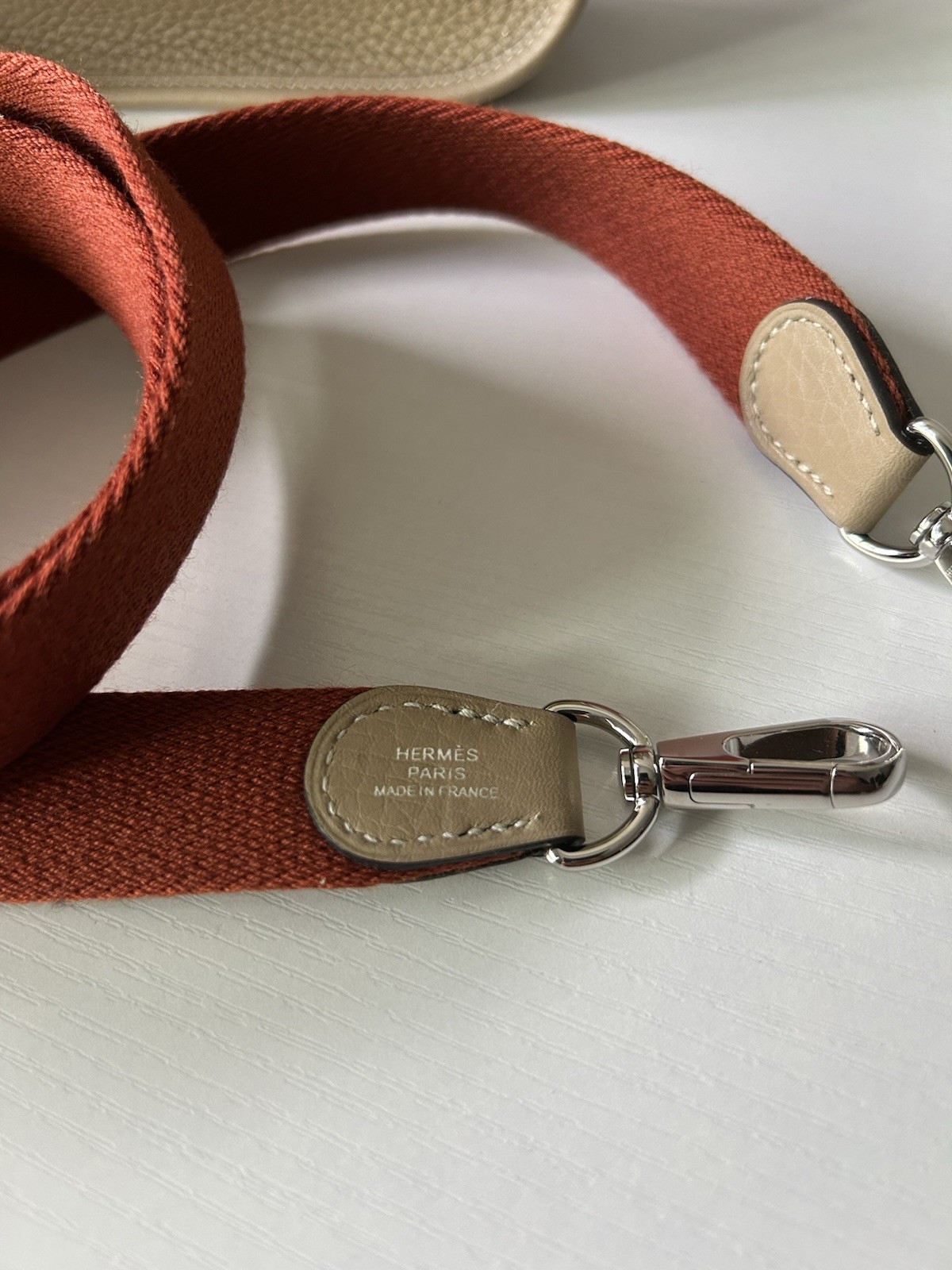 Hermes Mini Evelyne 16 TPM Etoupe Clemence Leather Palladium Hardware Excellent