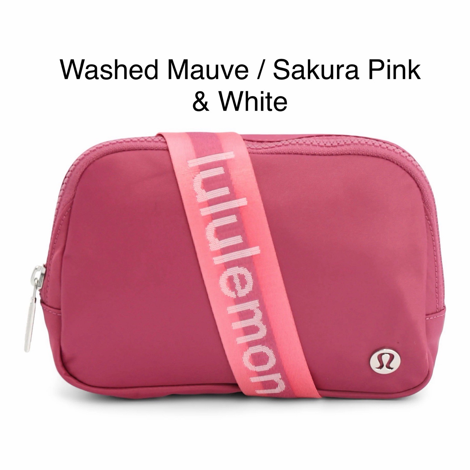 🍋 NWT Lululemon Everywhere Belt Bag Wordmark Washed Mauve / Sakura Pink / White
