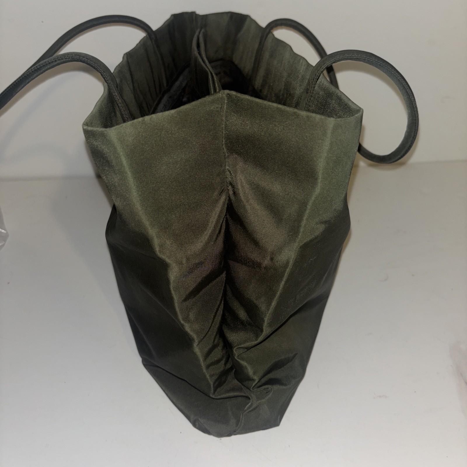 PRADA Nylon Green Tote Silver Triangle Logo Plate Double Handles EUC