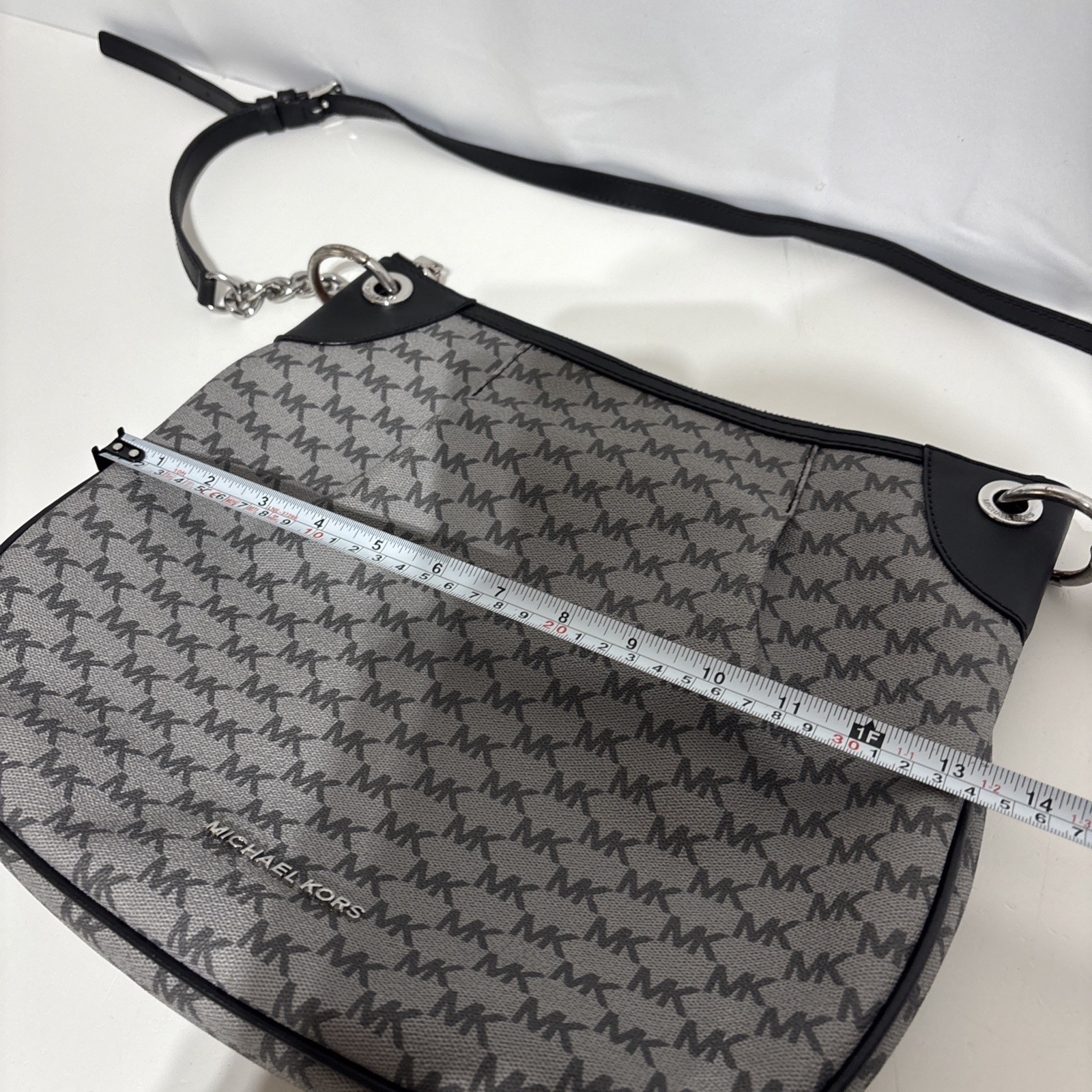 Michael Kors Jet Set Large Convertible Bag NAT/ACORN Style Grey&Black Silver
