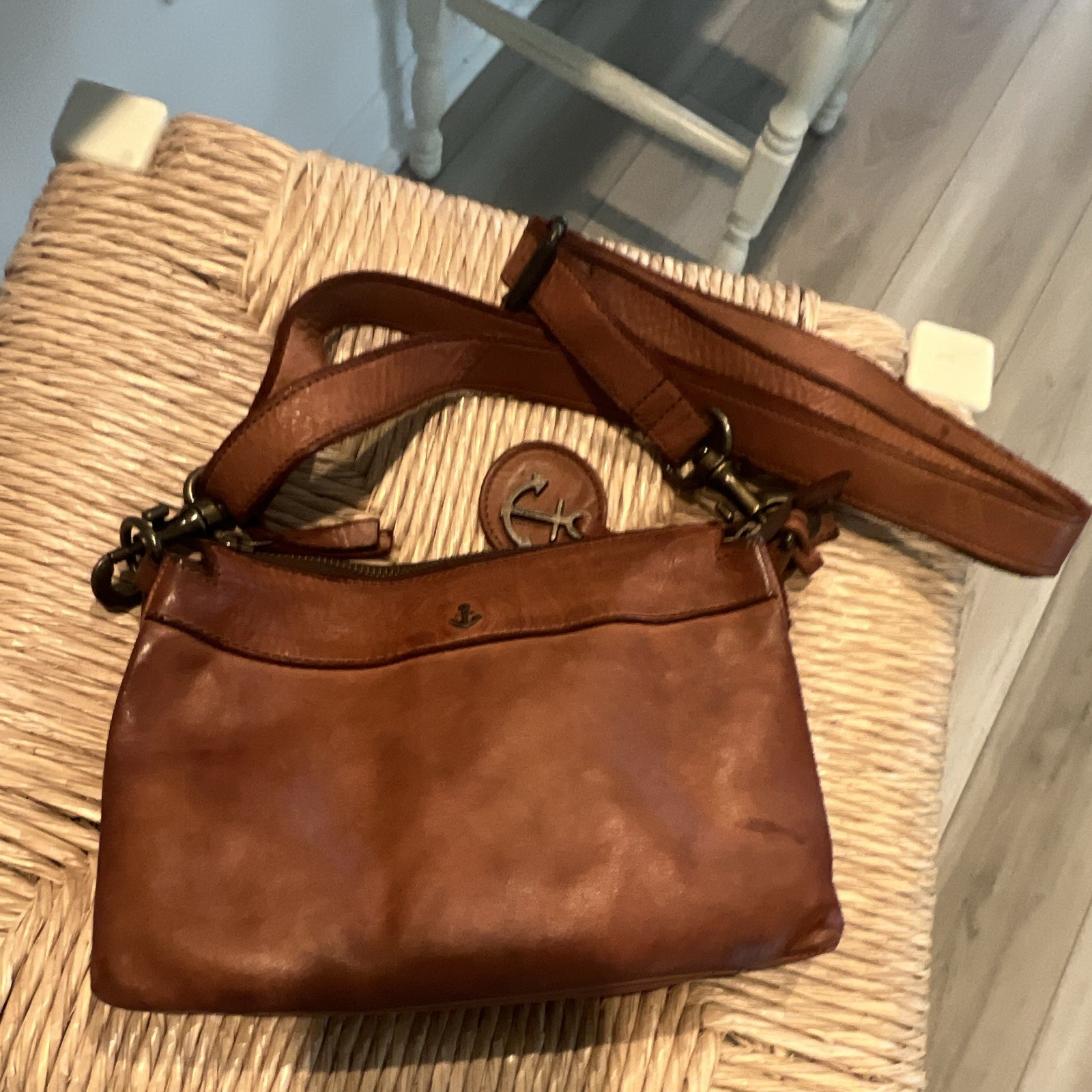 Harbour 2nd Brown Crossbody Bag, Zip Top, Anchor Charm, Pockets, Bronze Hardware