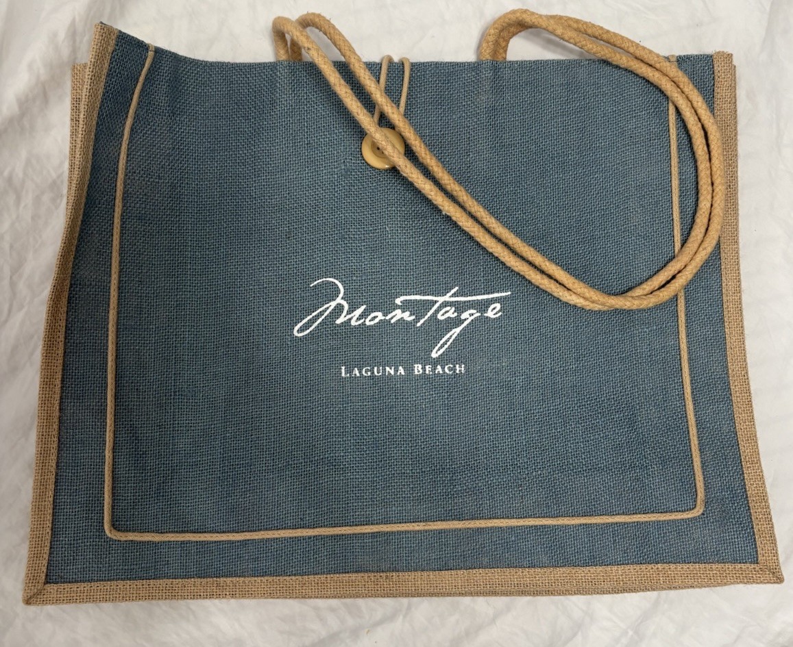 Montage Laguna Beach Tote Bag Resort Logo Burlap Jute Shopper Eco Travel Blue