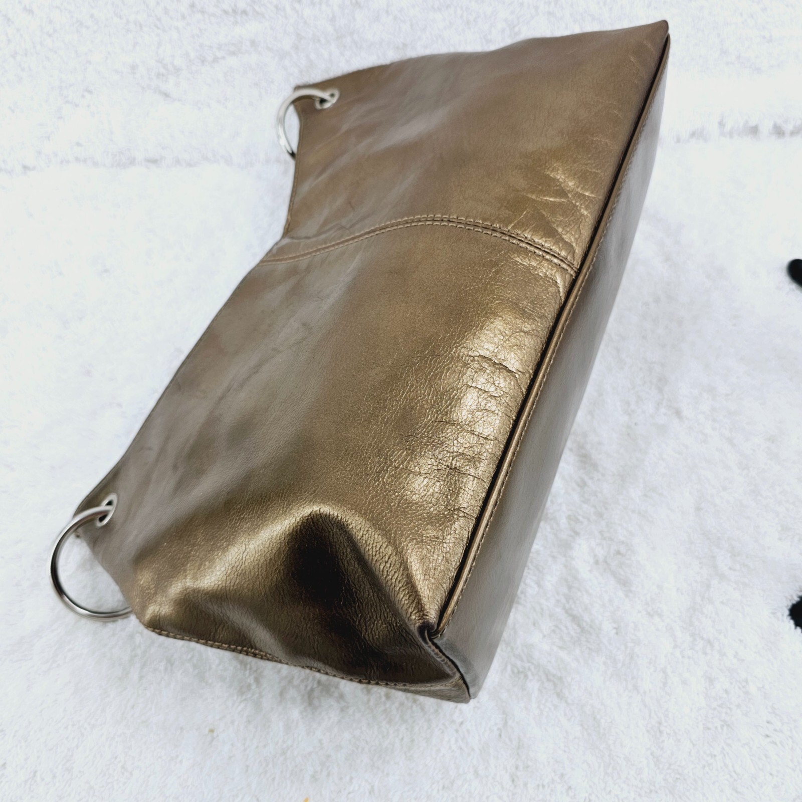 Dark Antique Gold Smooth Leather Shoulder Bag