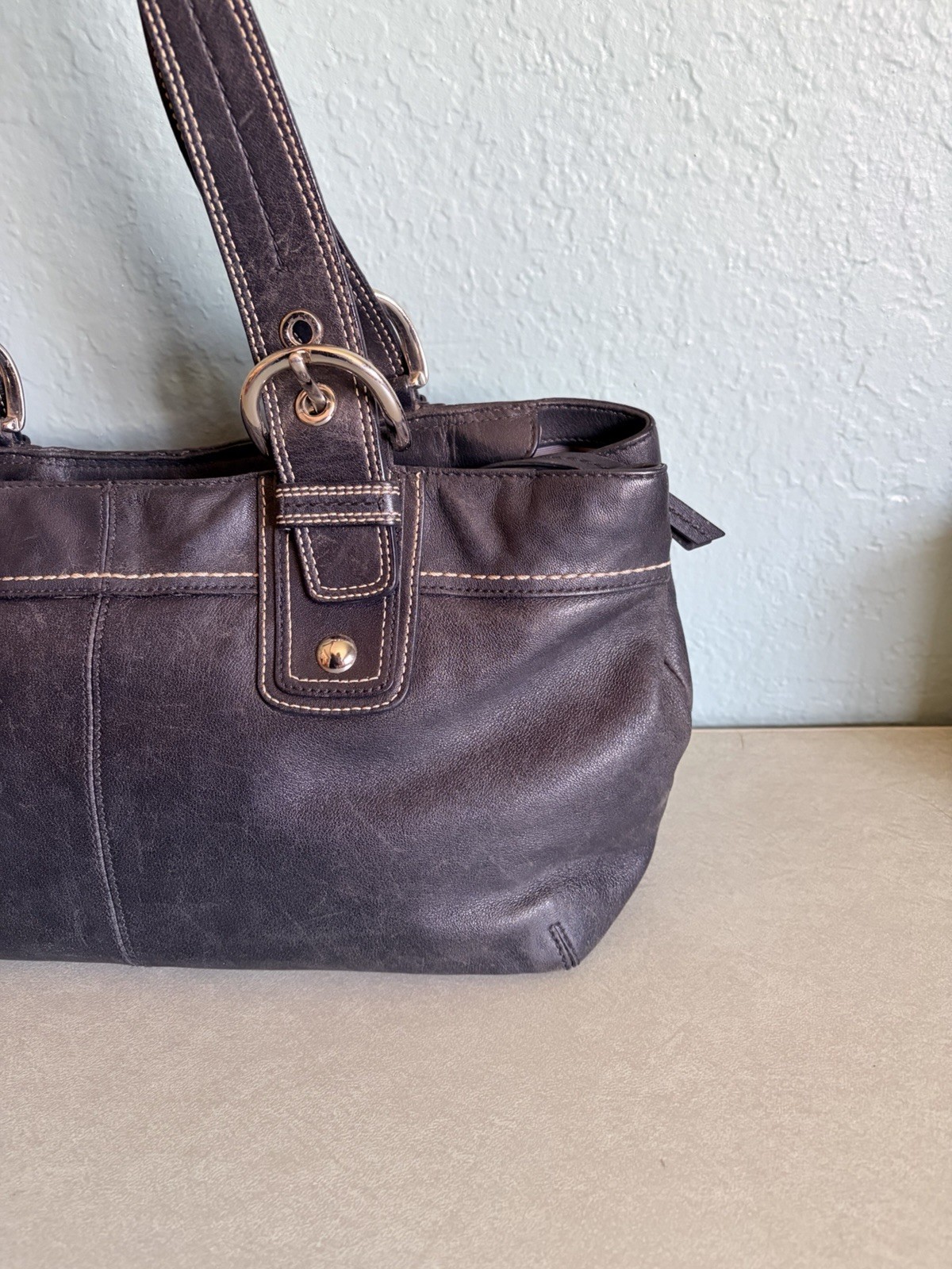 Coach Soho Pleated Leather Black Large Tote Purse Handbag F13732