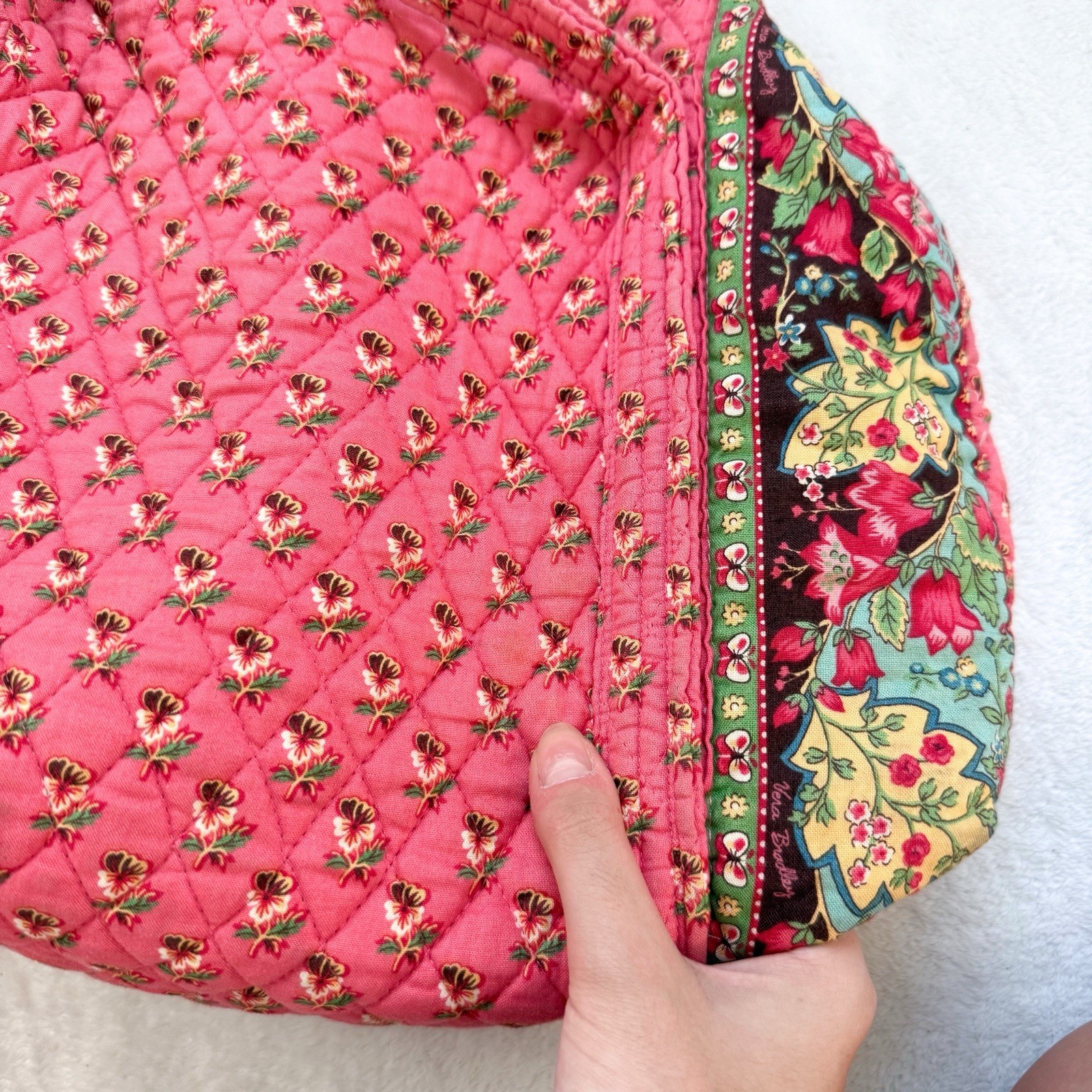 Vintage Retired RARE Vera Bradley Pink Pansy Medium Duffel Quilted Floral GUC