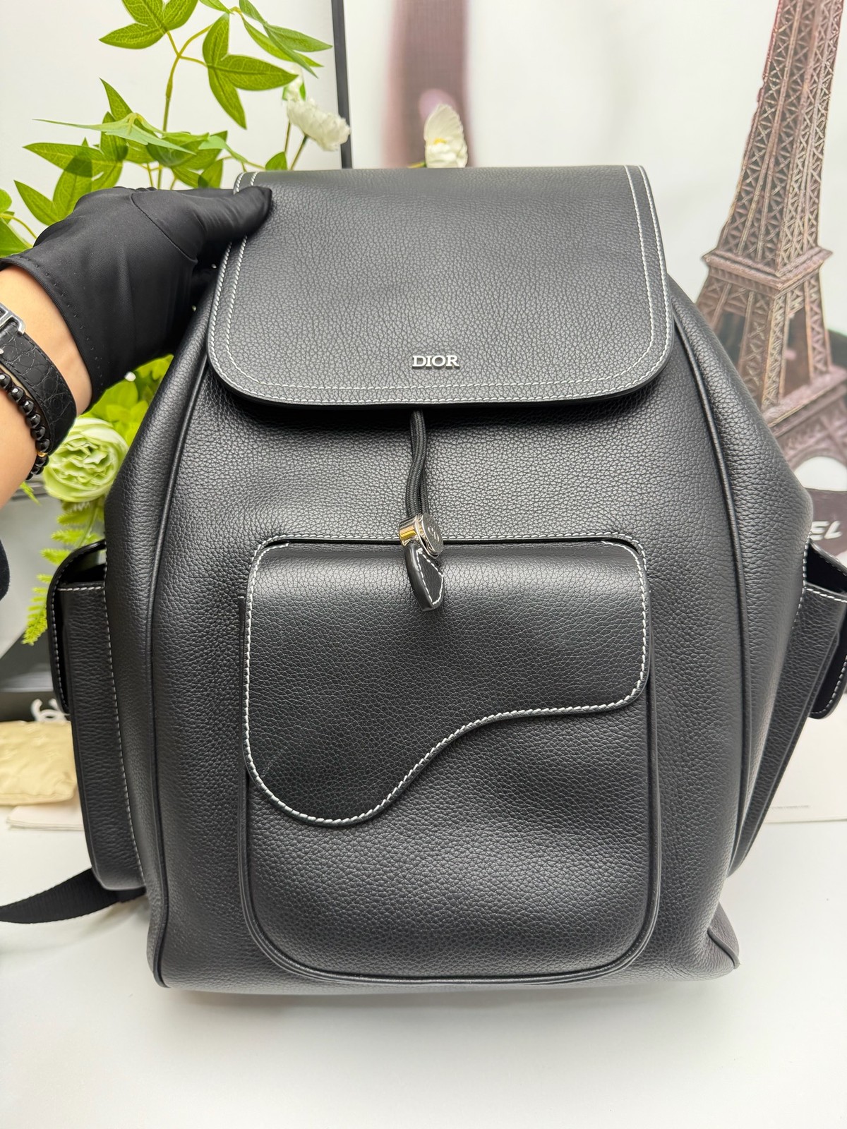 Dior Saddle Normal Size Black Grained Calfskin Daily Backpack Duty Paid