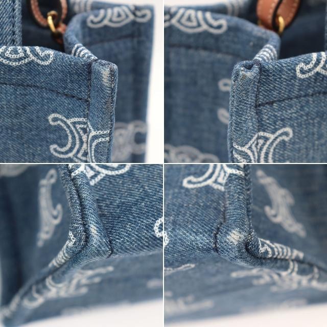 CELINE Bag: Small Cabas Thais Denim Blue Brown W26H19D13cm w/dust bag strap;