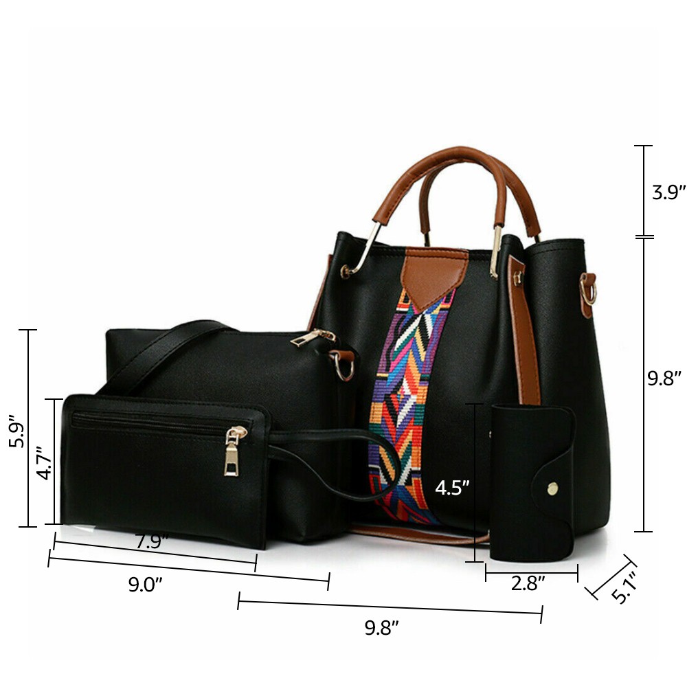 4pcs Set Women Elegant PU Leather Handbag Hoo Satchel Purse Tote Shoulder Bags