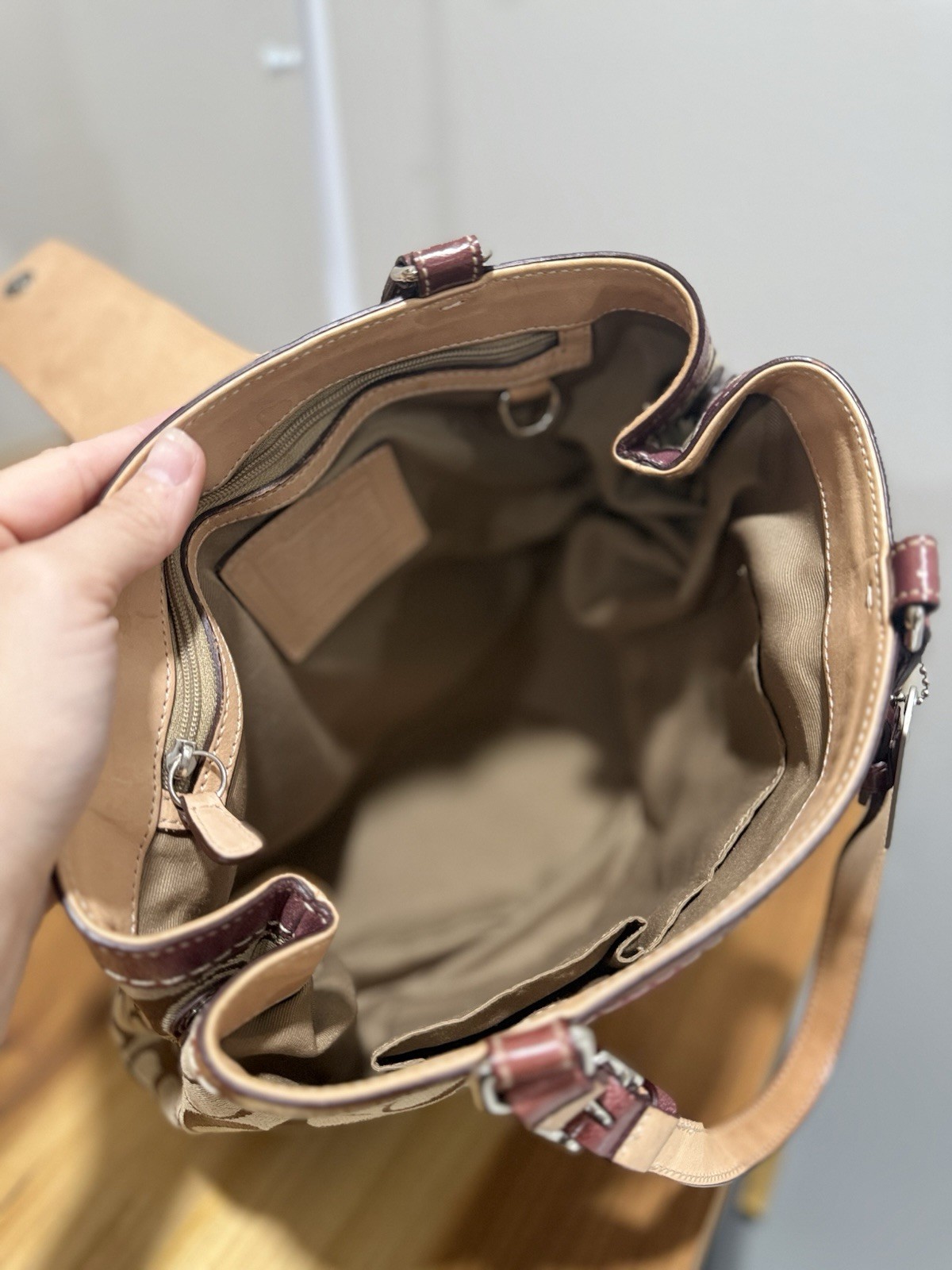 Coach Vintage Hampton Pink Suede Stripe Signature Bag