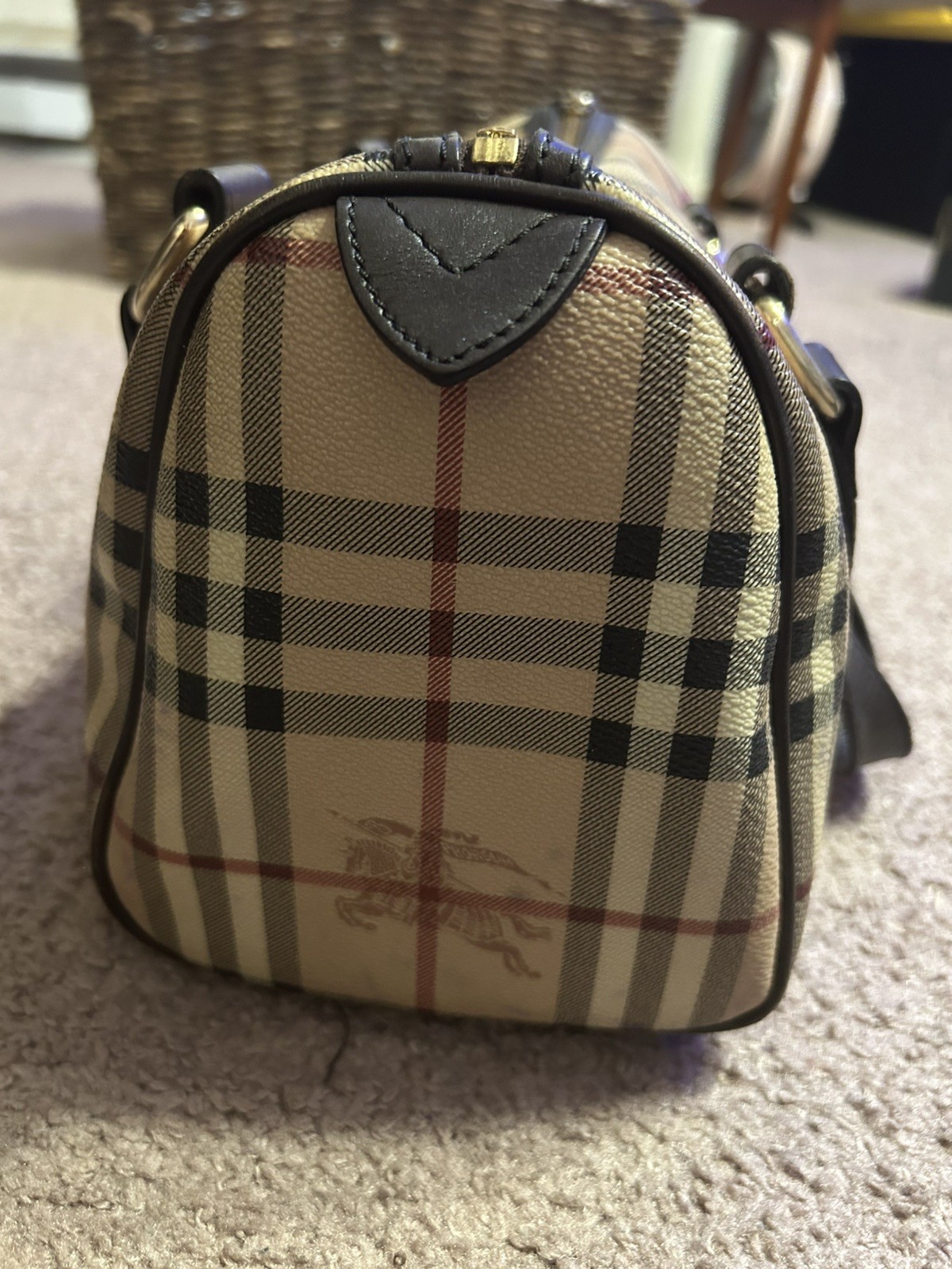 Authentic Burberry HaymarketCheck Bowling Boston Bag • Made in Italy • Vintage