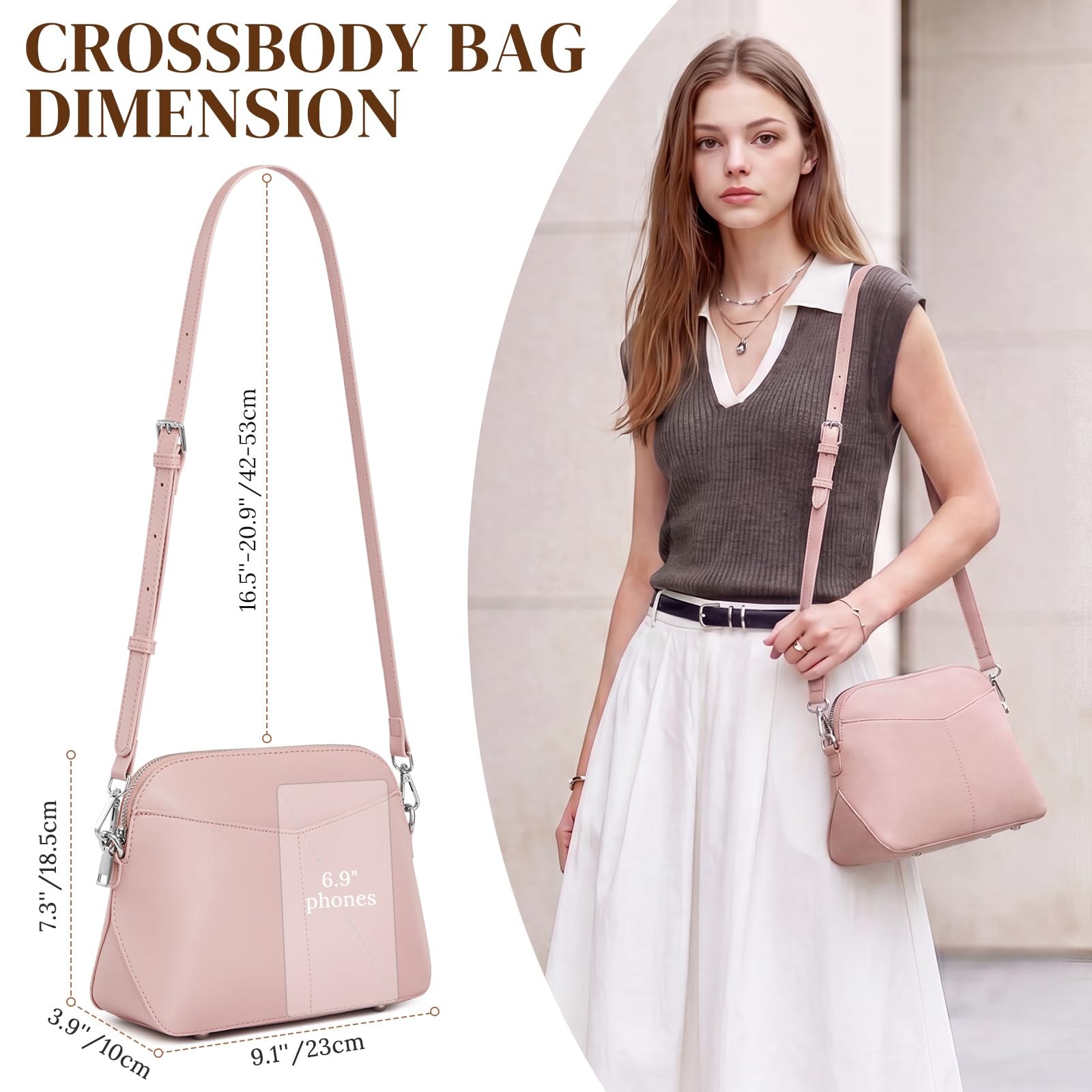S-ZONE Small Crossbody Bags for Women Shoulder Purses Travel Medium, Blush