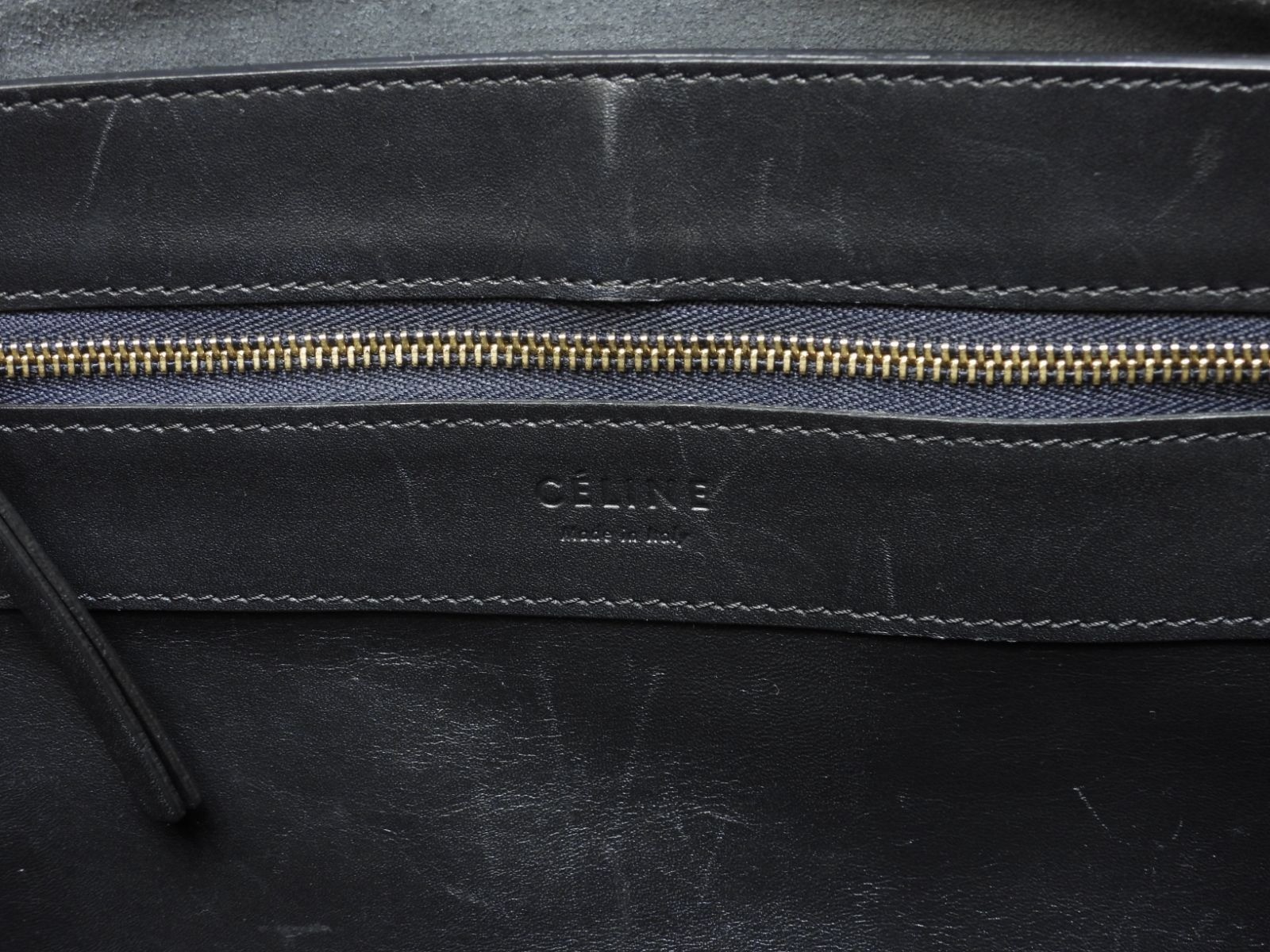 CELINE Cabas Horizontal Tote Bag Black Smooth Sheepskin Leather Gold Tone Zip