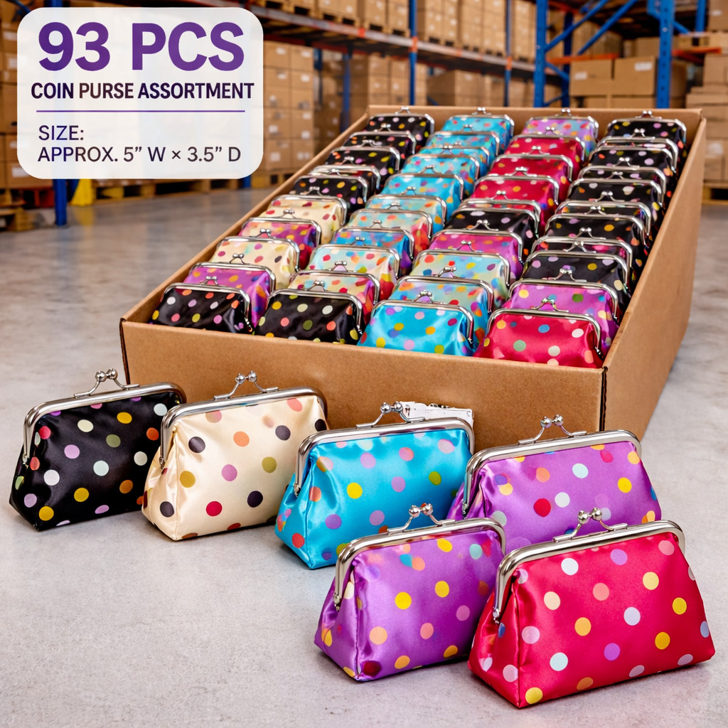 Closeout Wholesale Lot 93 Coin Purses Polka Dot Kiss Clasp Wallets Mixed Colors