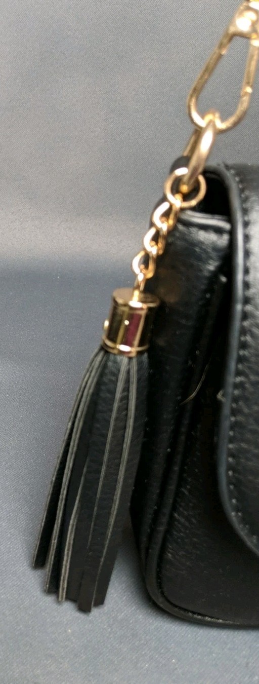 Black Faux Leather Crossbody Saddle Bag Tassel Adjustable Strap Flap Purse Zip