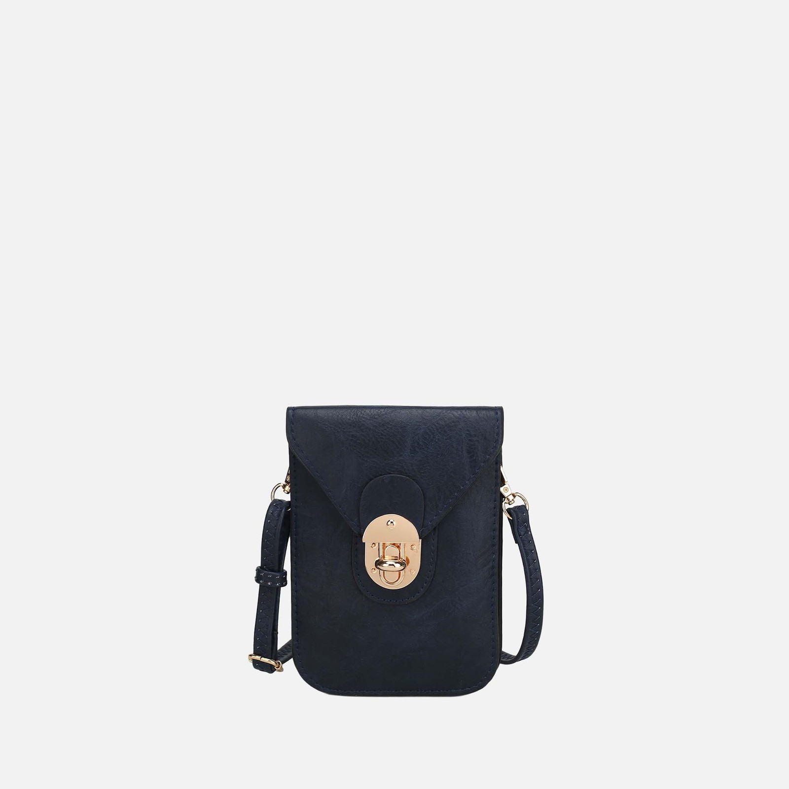 Petite-Fit Vegan Leather Turnlock Crossbody | Gold Hardware | Compact Organizer