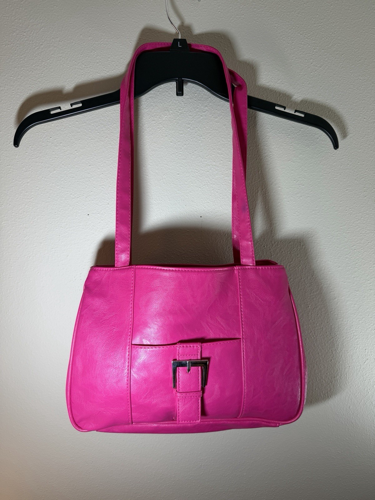 Pre Owned Excellent Condition Hot Pink Purse HandbagW/ Silver Buckle Dual Handle