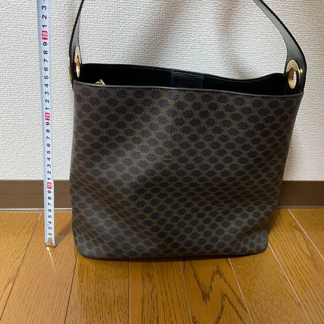 CELINE Macadam Brown Leather PVC Shoulder Bag Tote Authentic Excellent Conditio
