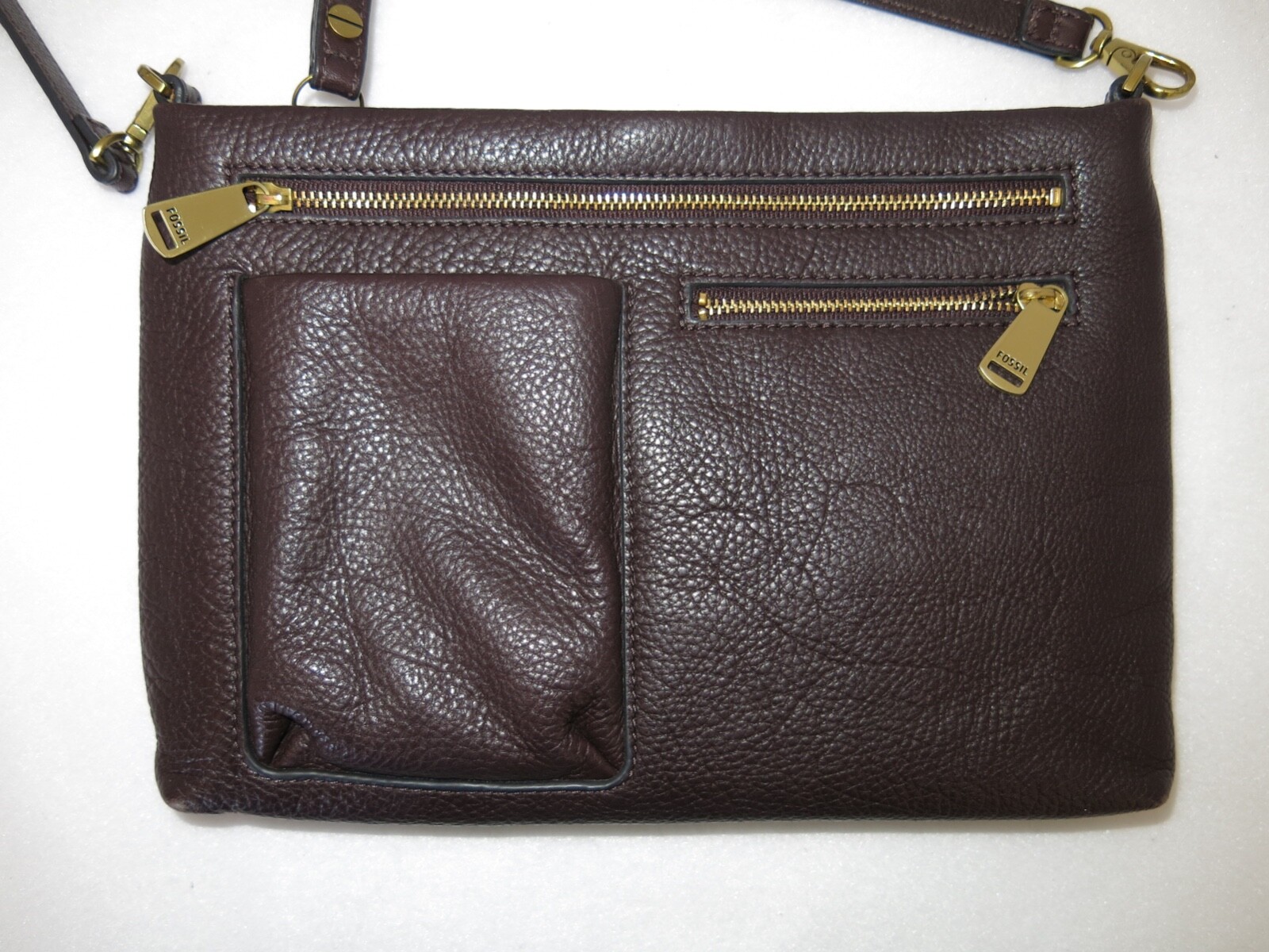 FOSSIL BROWN LEATHER PIPER CROSSBODY CLUTCH PURSE HANDBAG ZB6927