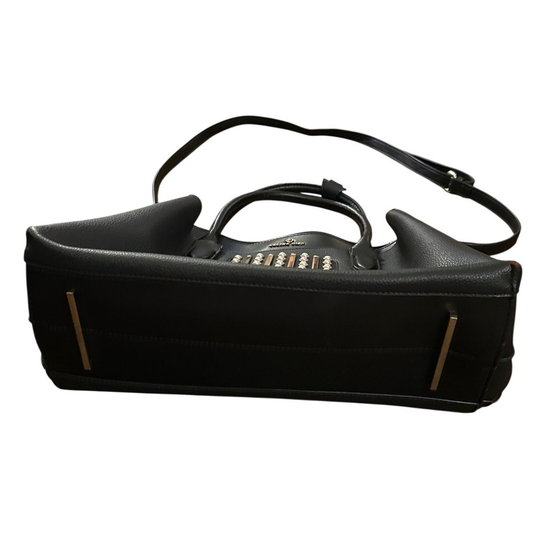 Celine Dion Maestro Black Leather Purse Shoulder Bag Crossbody Pearl Gold