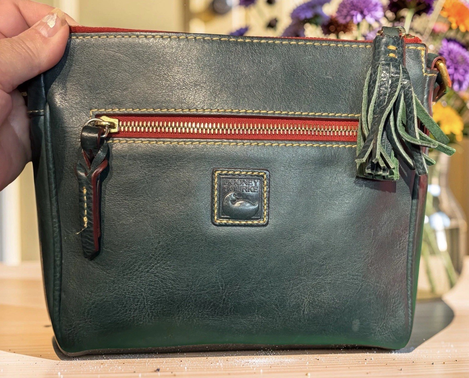 Dooney Bourke Teal Blue Green Florentine Leather Front Pocket Crossbody Bag