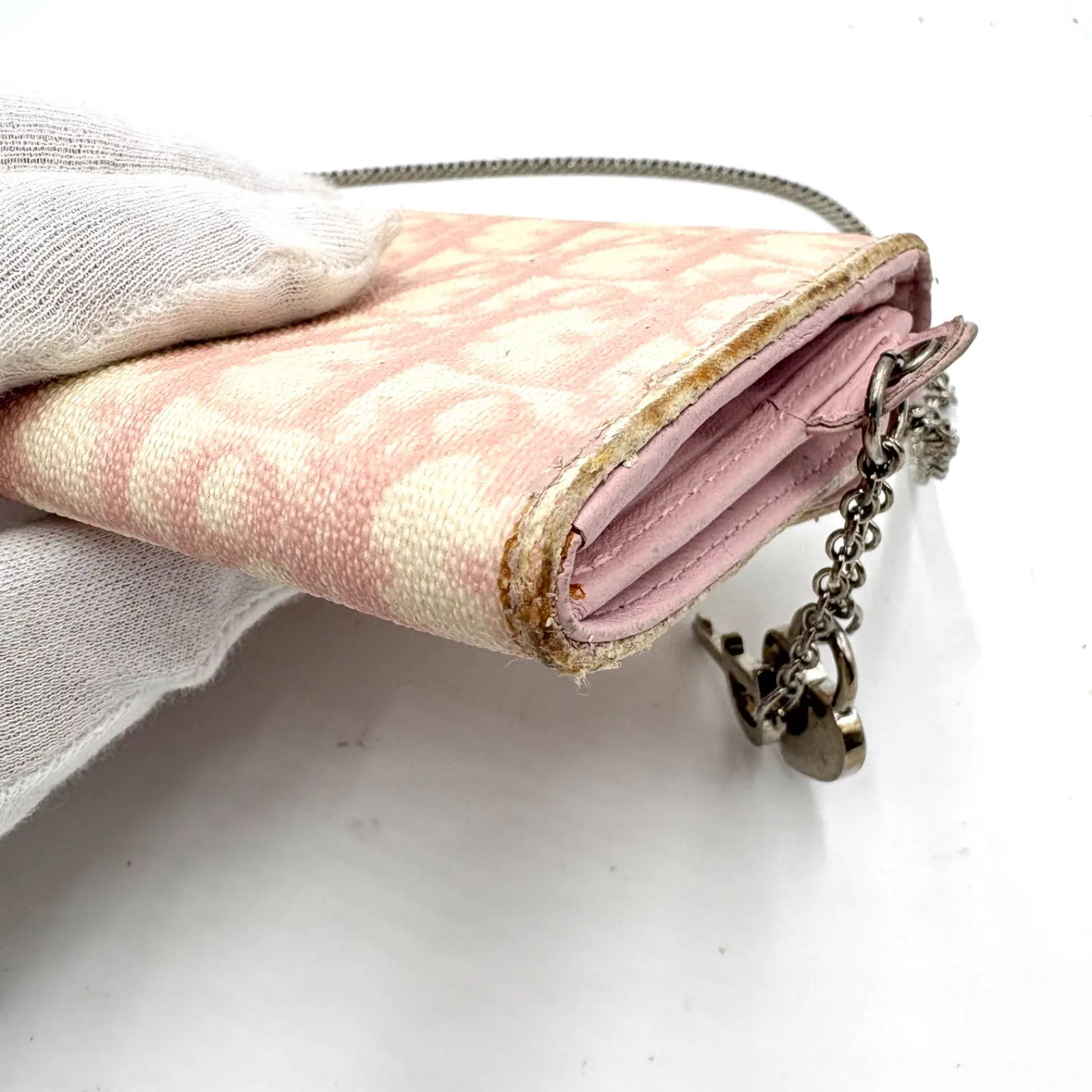 Auth Christian Dior Romantic Trotter Accessory Pouch Handbag Chain Wallet 2Y7459
