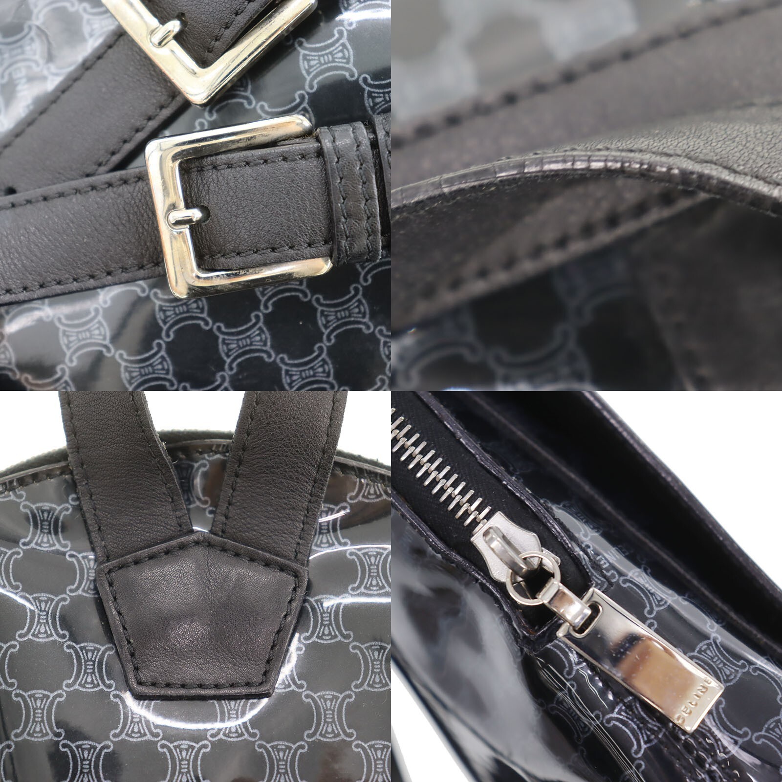 CELINE Macadam Pattern Used Backpack Black Vinyl Italy #AG169 S