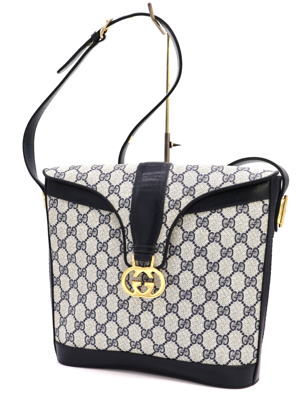 GUCCI VINTAGE Ophidia Shoulder Bag Web Stripe Interlocking-G Navy Rare Authentic