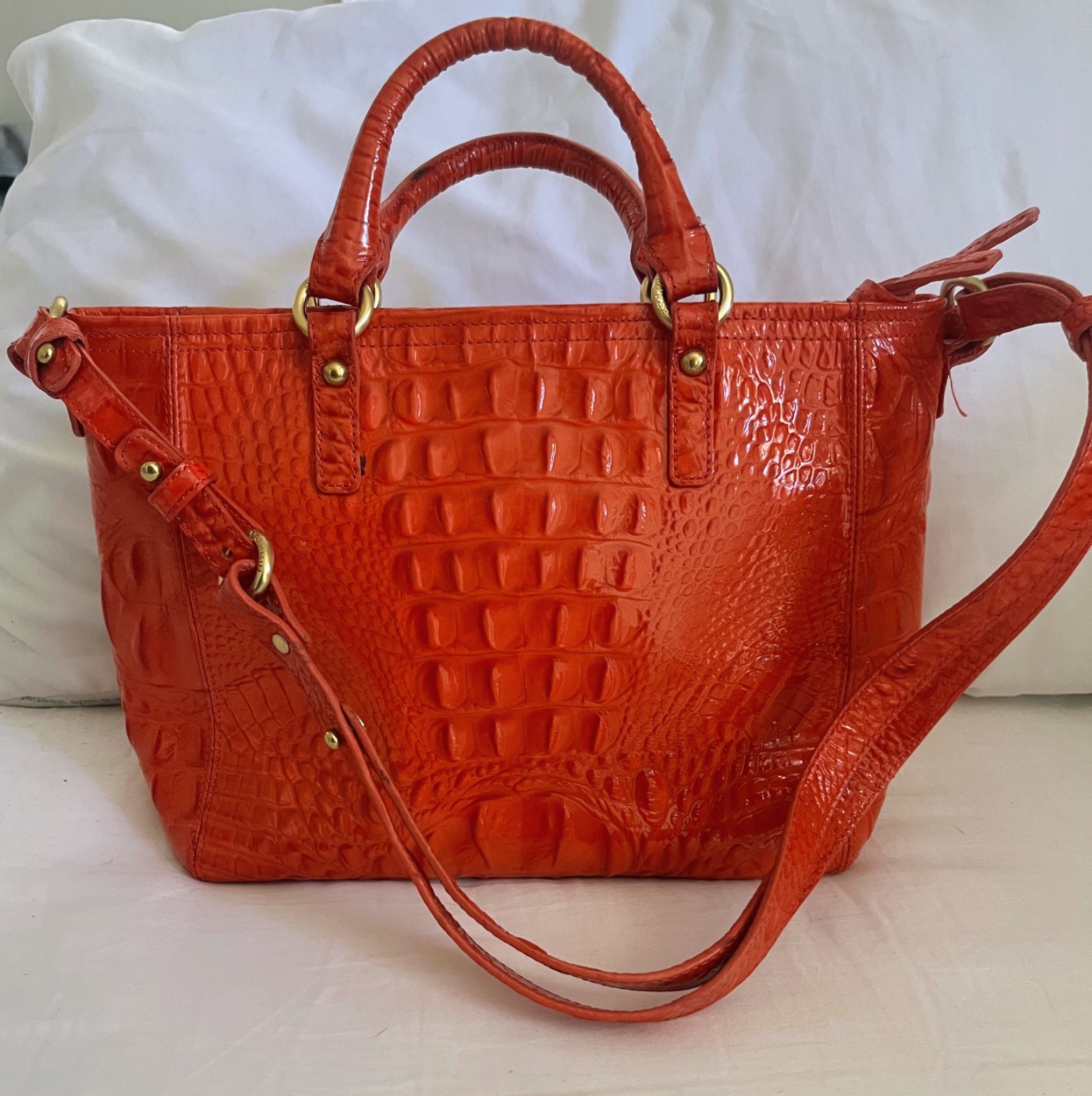 Brahmin satchel Orange Croc Embossed Melbourne Leather Handbag
