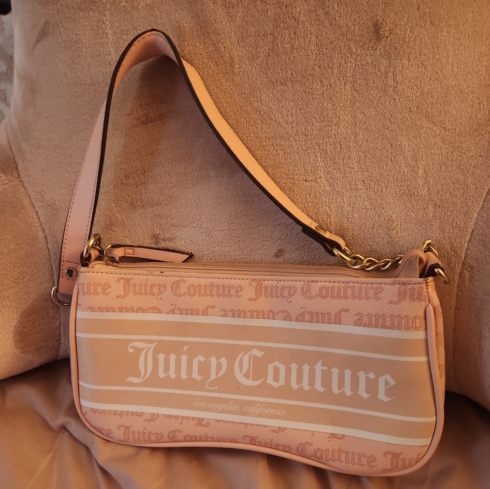 Juicy Couture Vtg Mini Bag Coral Pink Gold Baguette Y2K Strap