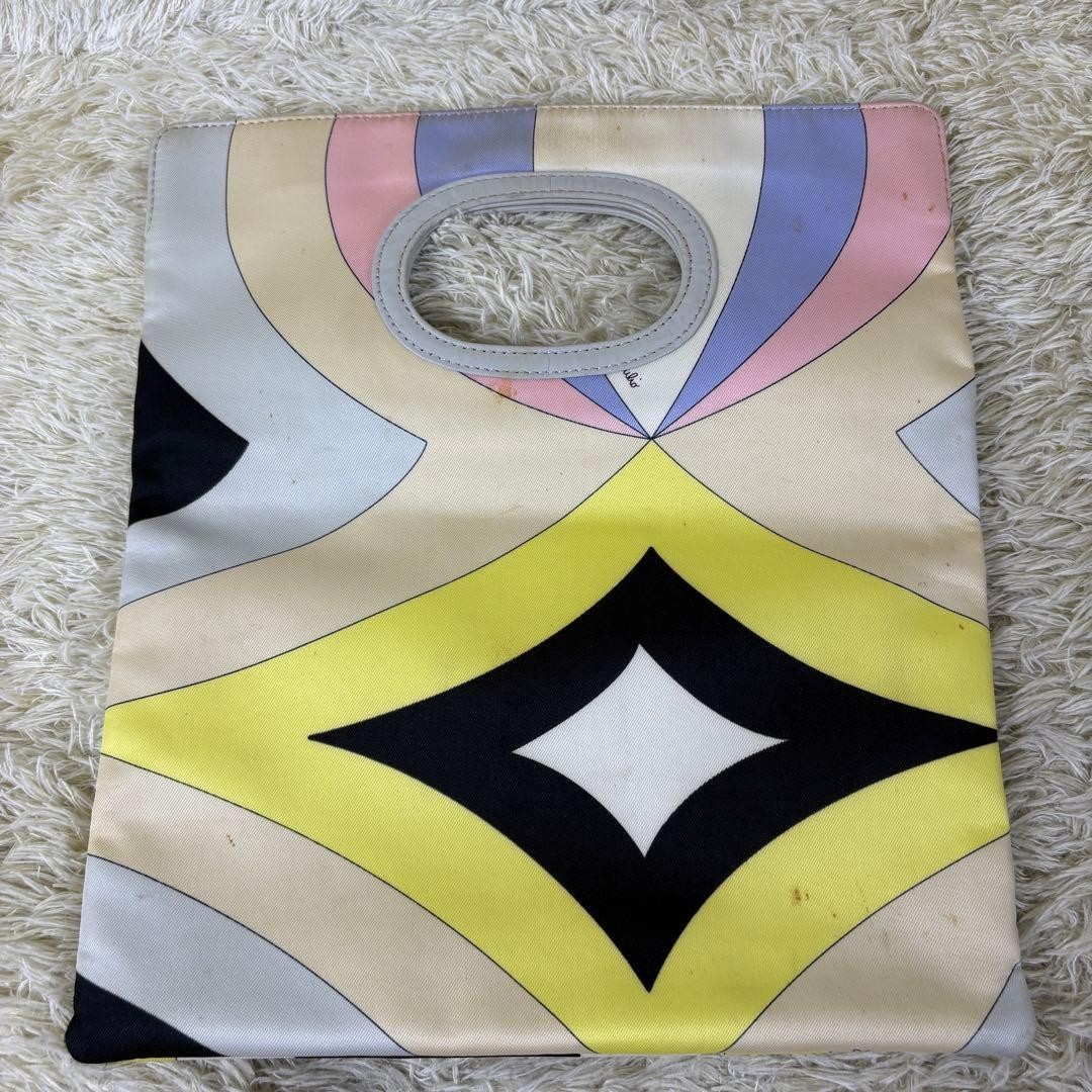 Emilio Pucci Clutch Bag Nylon Leather Multicolor Print Square Made in Italy