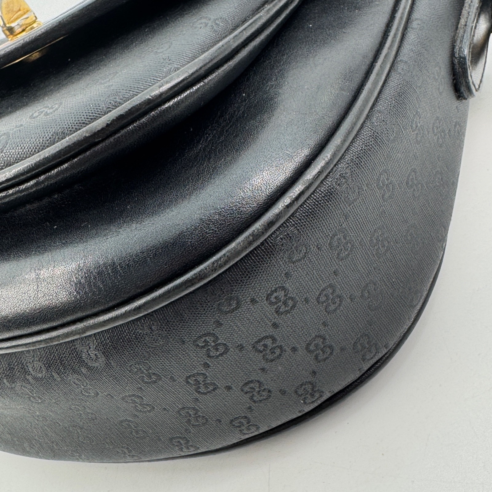 Vintage GUCCI Shoulder Bag Micro GG Turnlock PVC Leather Black Purse Authentic