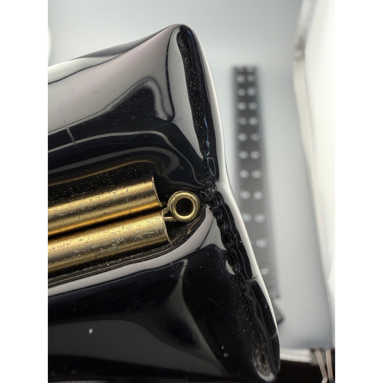 Vintage Clutch Purse Black Patent Gold Tone Kiss Lock Talon Zip Evening Bag 9″