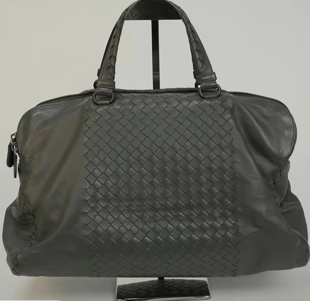 Authentic Bottega Veneta Intrecciato Gray Woven Leather Satchel Italy