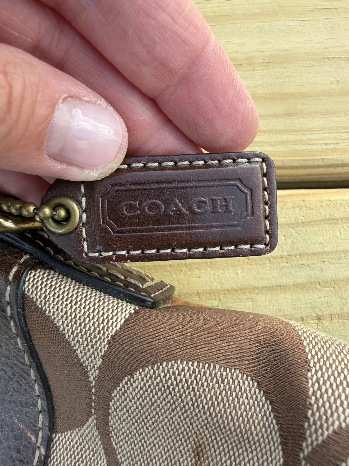 COACH Holiday Patchwork brown leather shoulder bag jacquard logo metallic